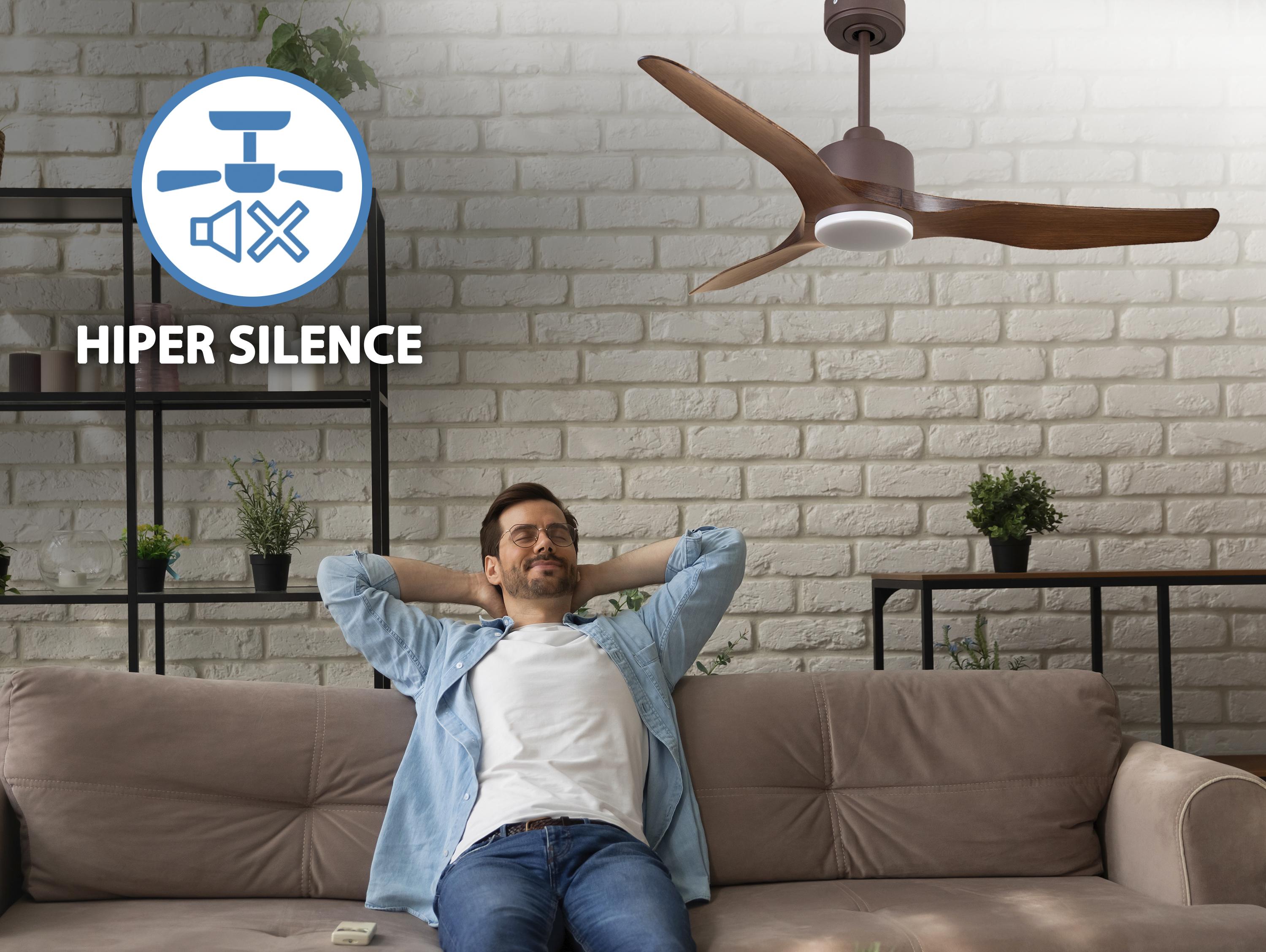 Ventilatore da soffitto Reversibile Termostato Dimmabile Wifi Motore CC Tetti inclinati Telecomando Luce a tre toni Adattatore 2/3 lame Hypersilence Memoria