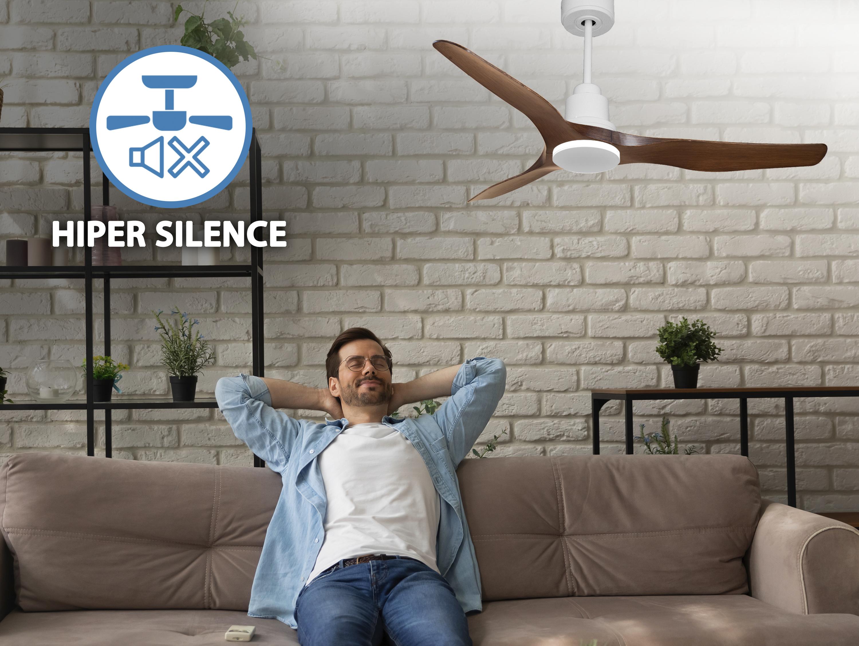 Ventilatore da soffitto Reversibile Termostato Paese vendibile Wifi Motore CC Tetti inclinati Telecomando Adattatore 2/3 lame Hypersilence Memoria