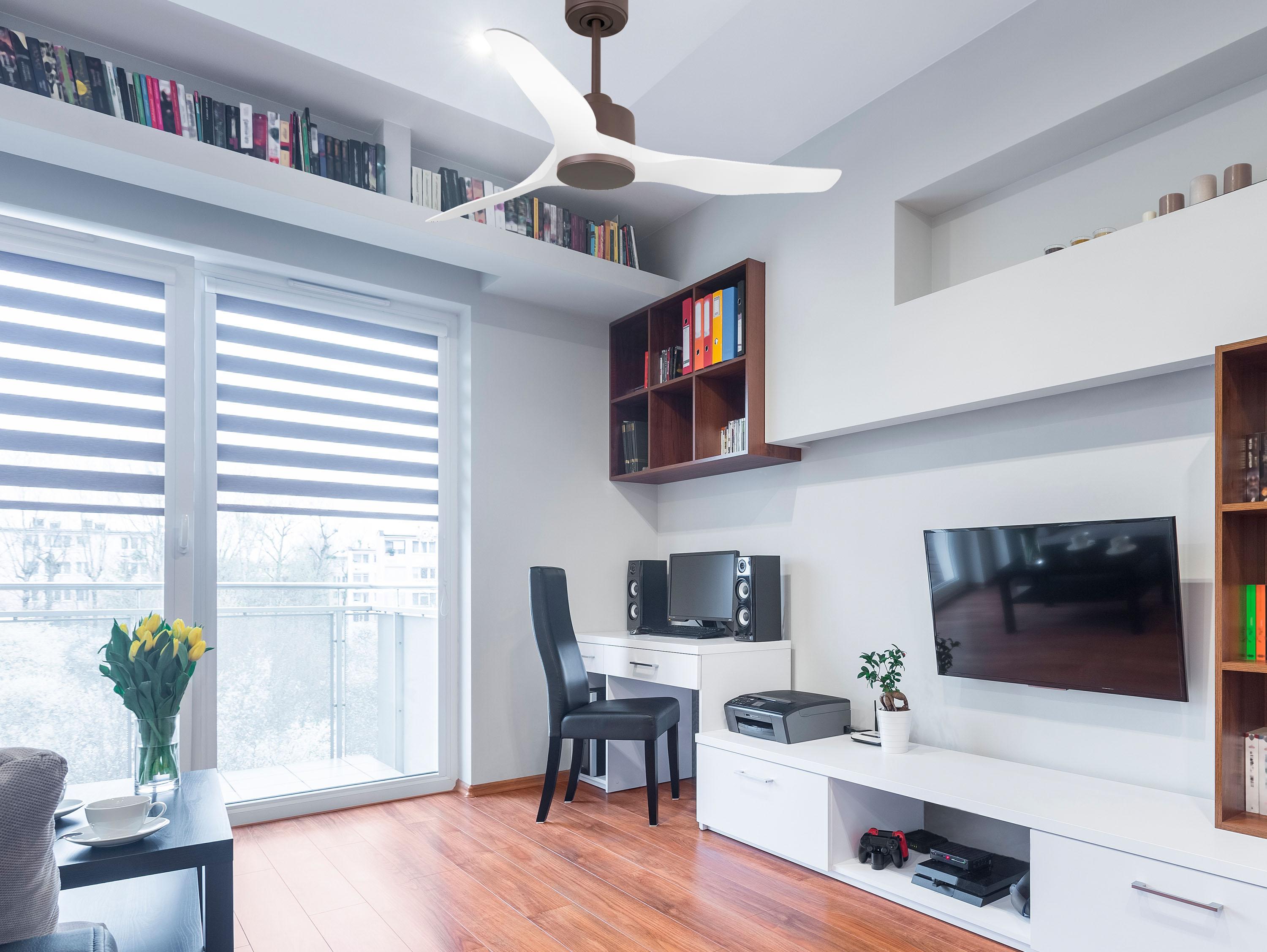 Ventilatore da soffitto Reversibile Termostato Wifi Motore CC Tetti inclinati Telecomando Adattatore 2/3 lame Hypersilence Memoria