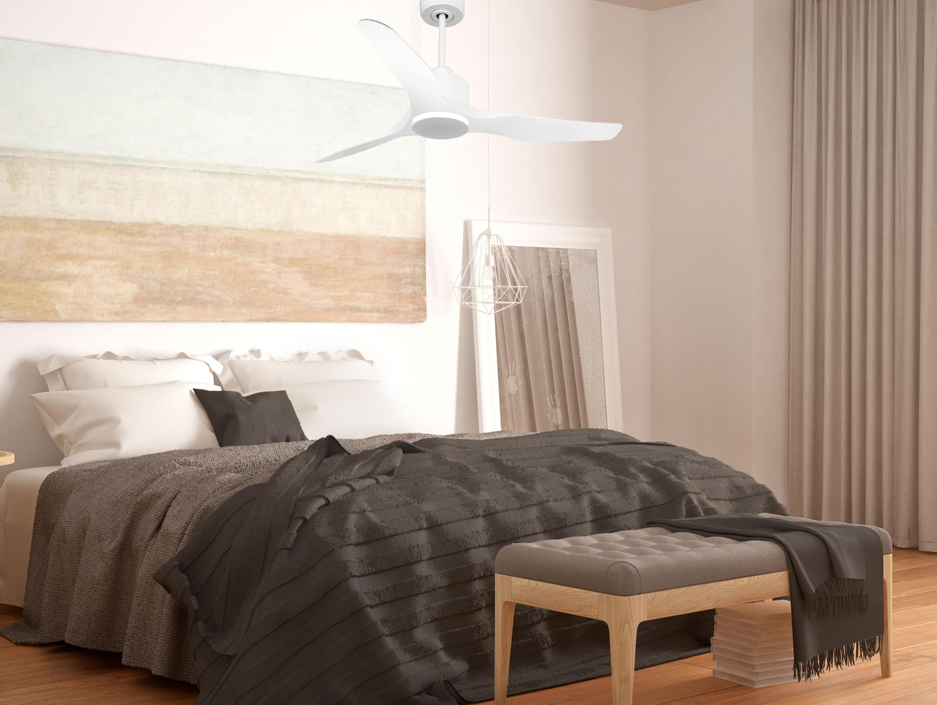 Ventilatore da soffitto Reversibile Termostato Wifi Motore CC Tetti inclinati Telecomando Adattatore 2/3 lame Hypersilence Memoria