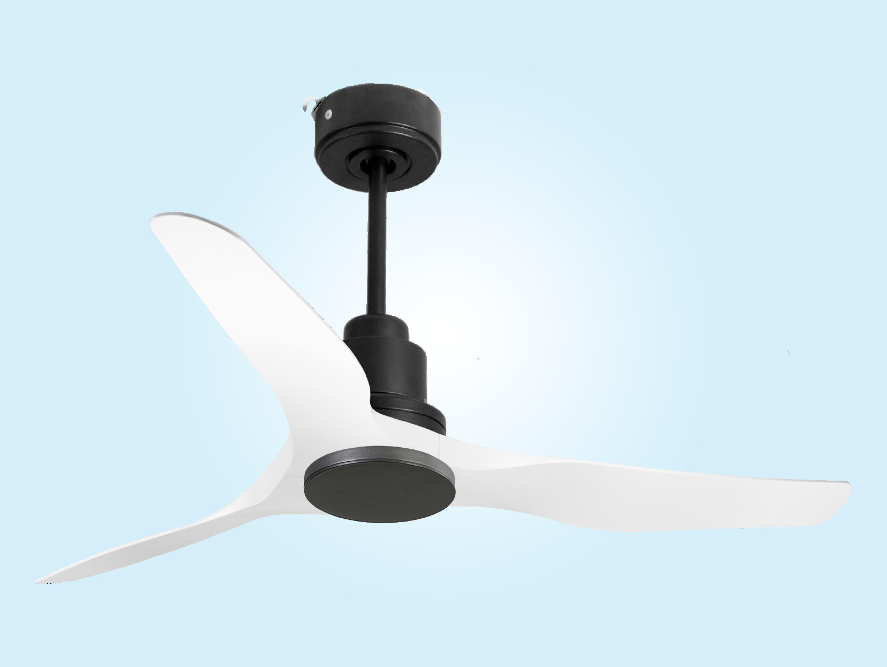 Ventilatore da soffitto Reversibile Termostato Wifi Motore CC Tetti inclinati Telecomando Adattatore 2/3 lame Hypersilence Memoria Shopify Vendible (AUTOMATICO)