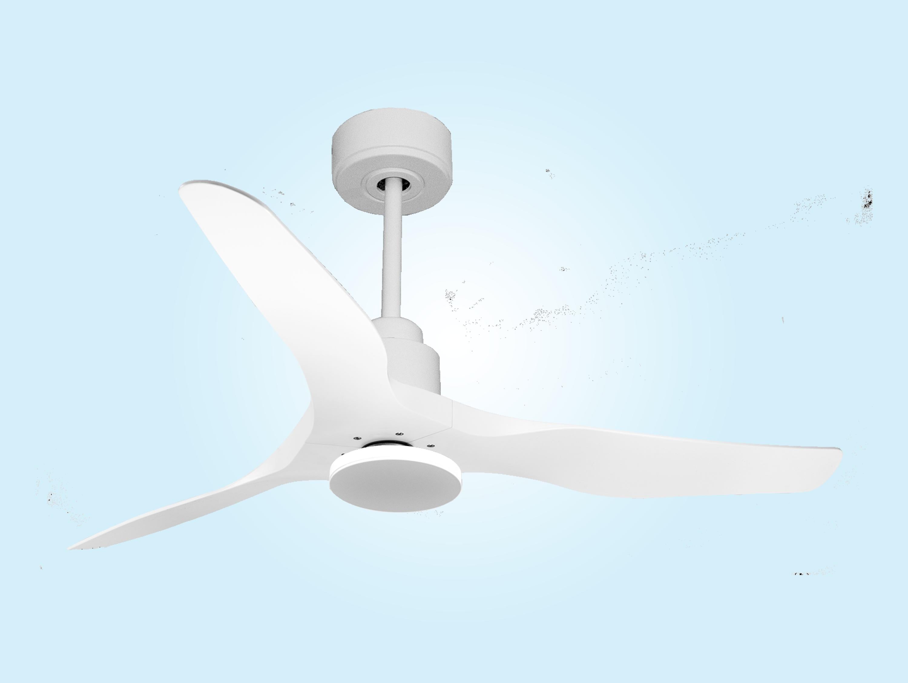 Ventilatore da soffitto Reversibile Termostato Paese vendibile Wifi Motore CC Tetti inclinati Telecomando Adattatore 2/3 lame Hypersilence Memoria