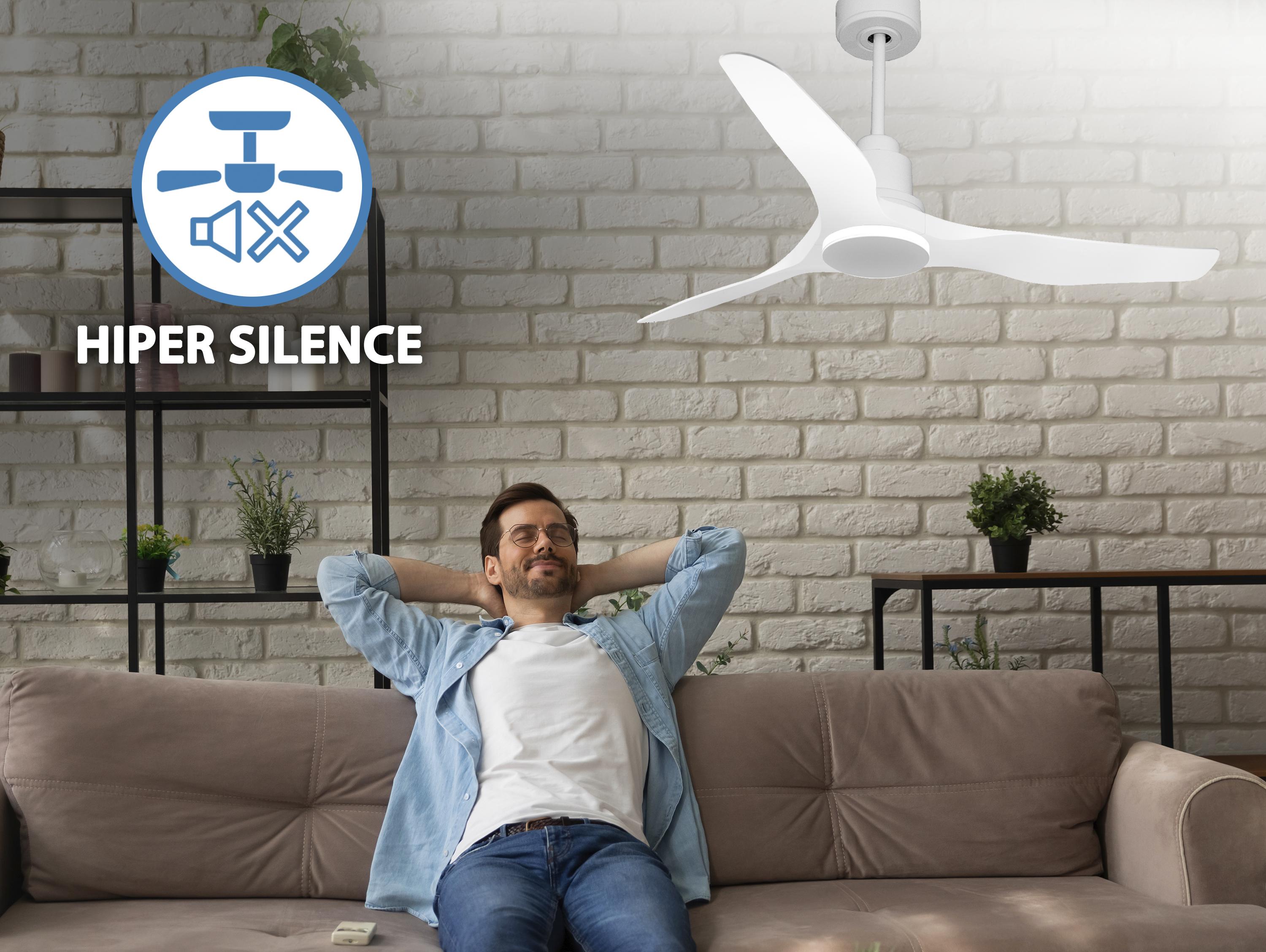 Ventilatore da soffitto Reversibile Termostato Paese vendibile Wifi Motore CC Tetti inclinati Telecomando Adattatore 2/3 lame Hypersilence Memoria