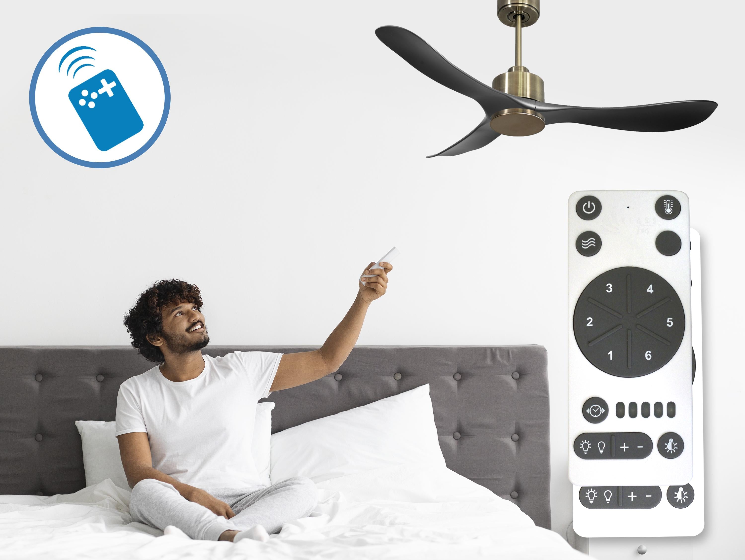 Ventilatore da soffitto Reversibile Termostato Wifi Motore CC Tetti inclinati Telecomando Hypersilence Memoria