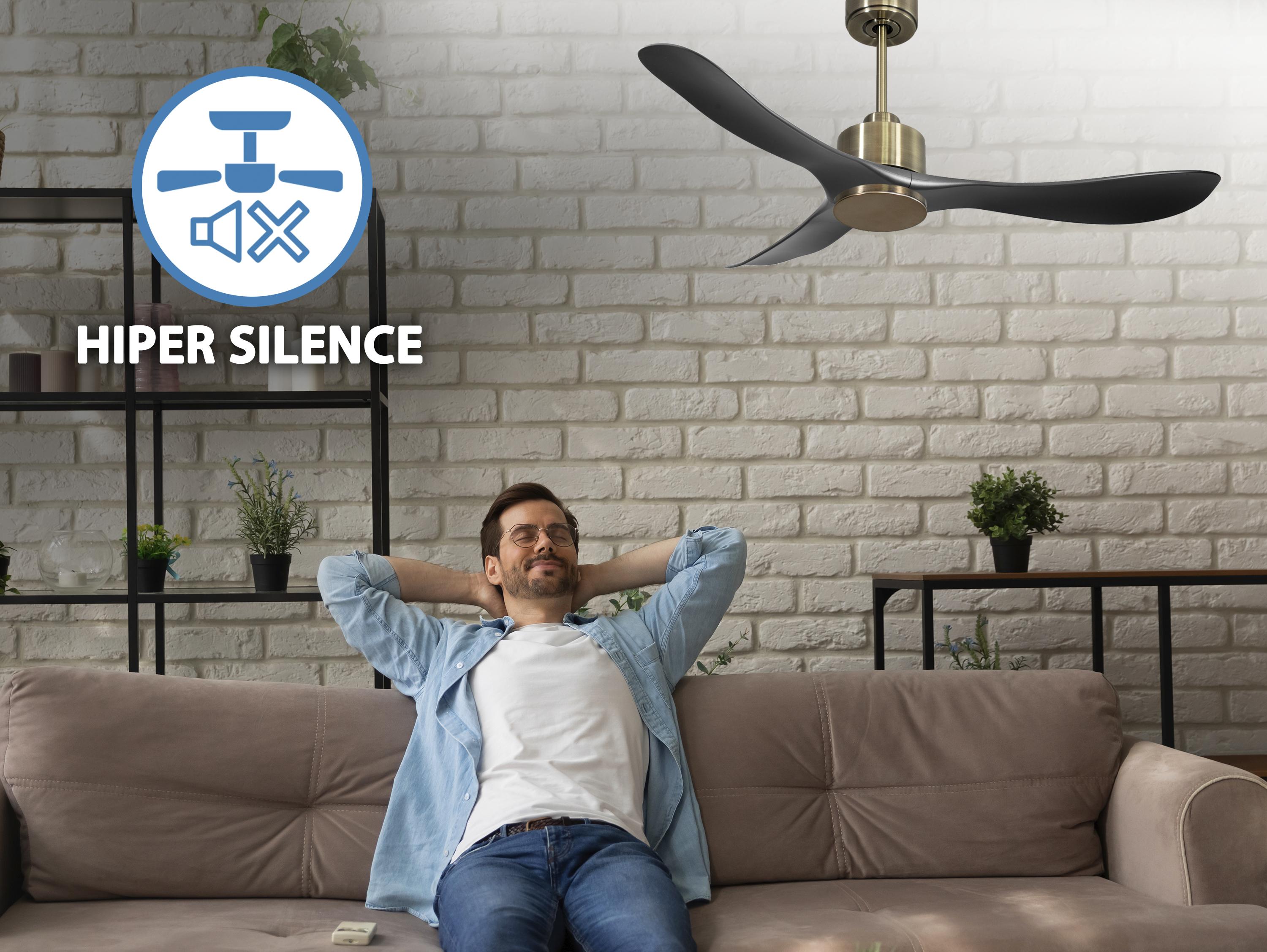 Ventilatore da soffitto Reversibile Termostato Wifi Motore CC Tetti inclinati Telecomando Hypersilence Memoria