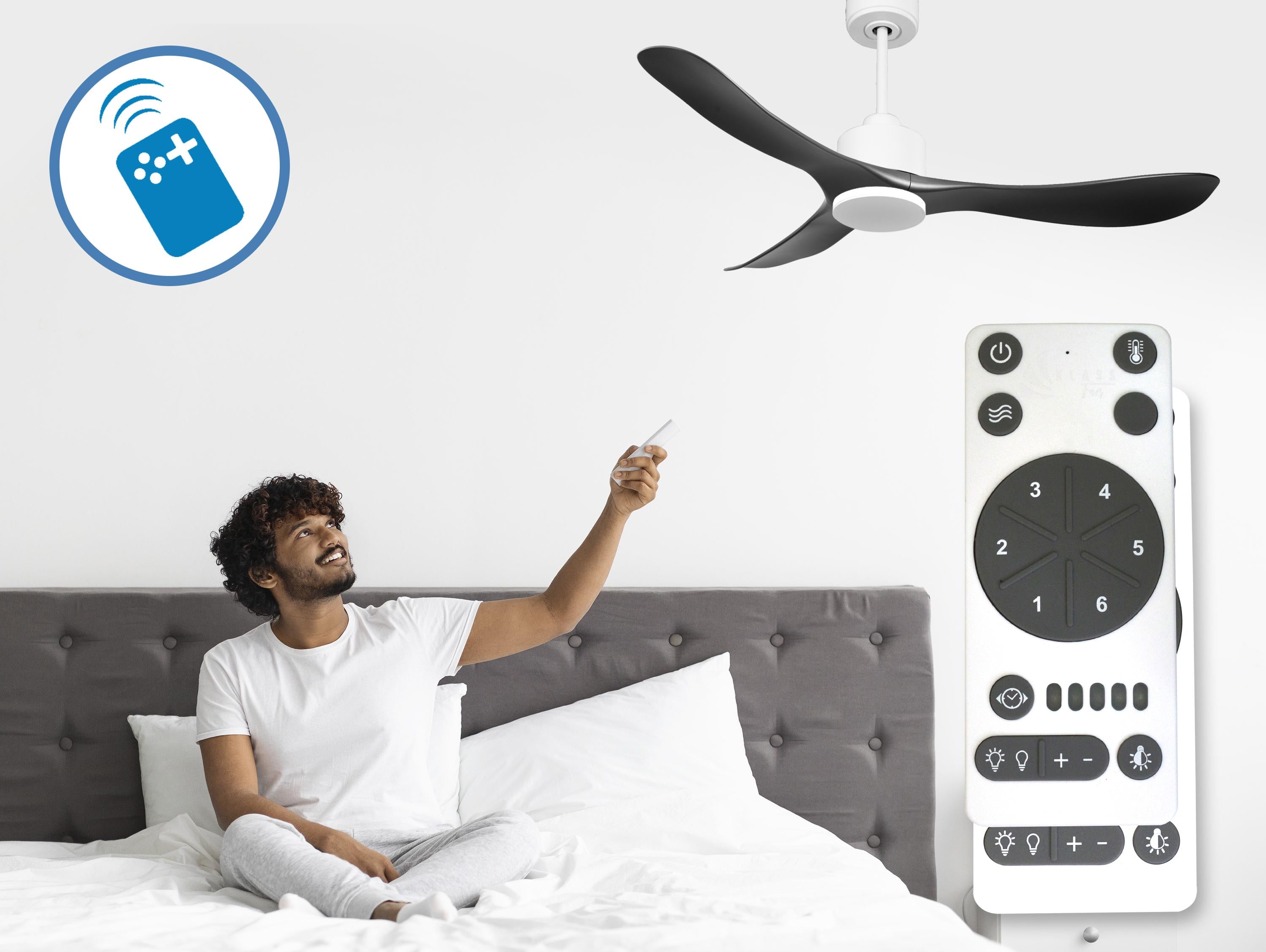 Ventilatore da soffitto Reversibile Termostato Wifi Motore CC Tetti inclinati Telecomando Hypersilence Memoria