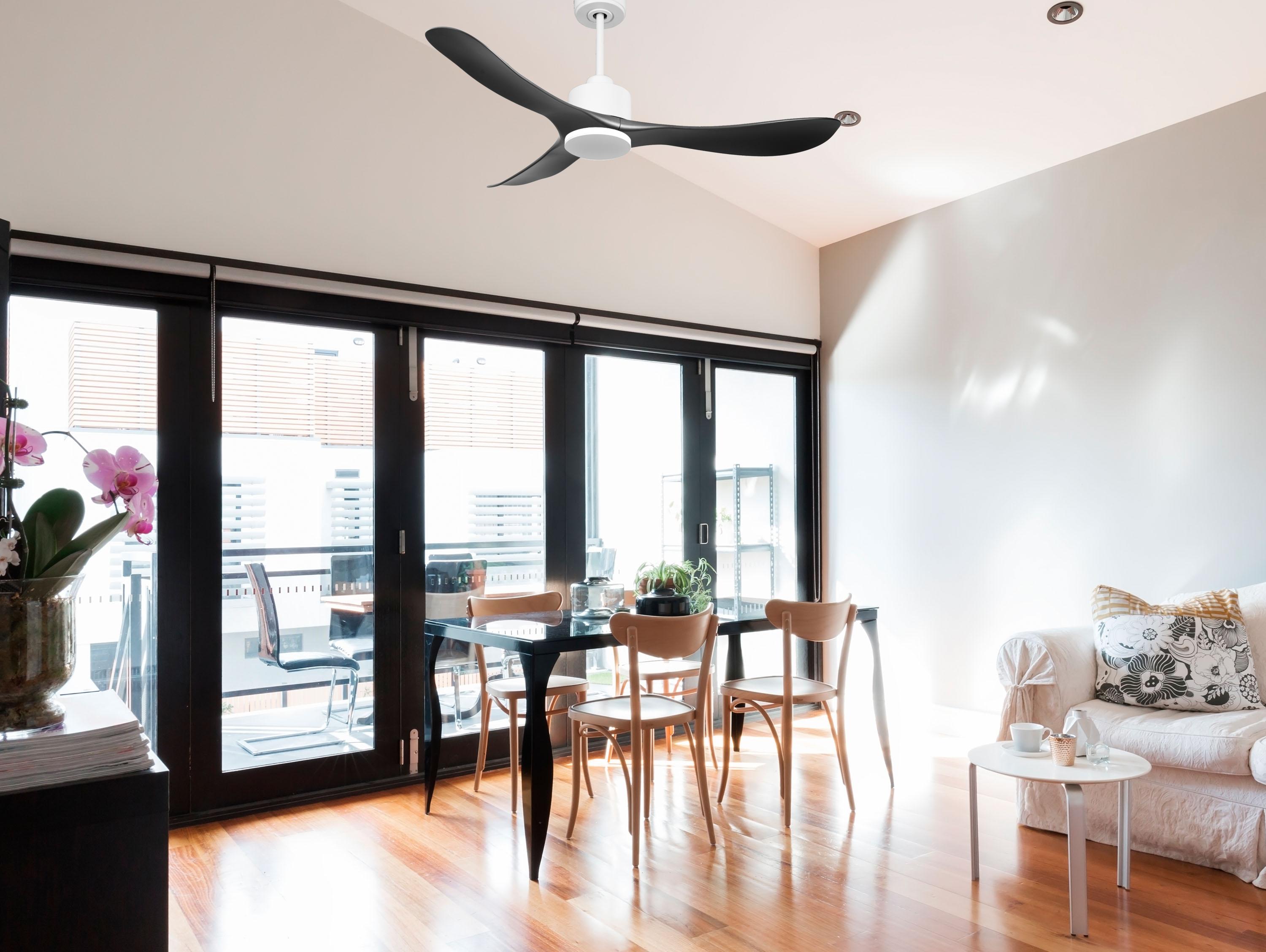 Ventilatore da soffitto Reversibile Termostato Wifi Motore CC Tetti inclinati Telecomando Hypersilence Memoria