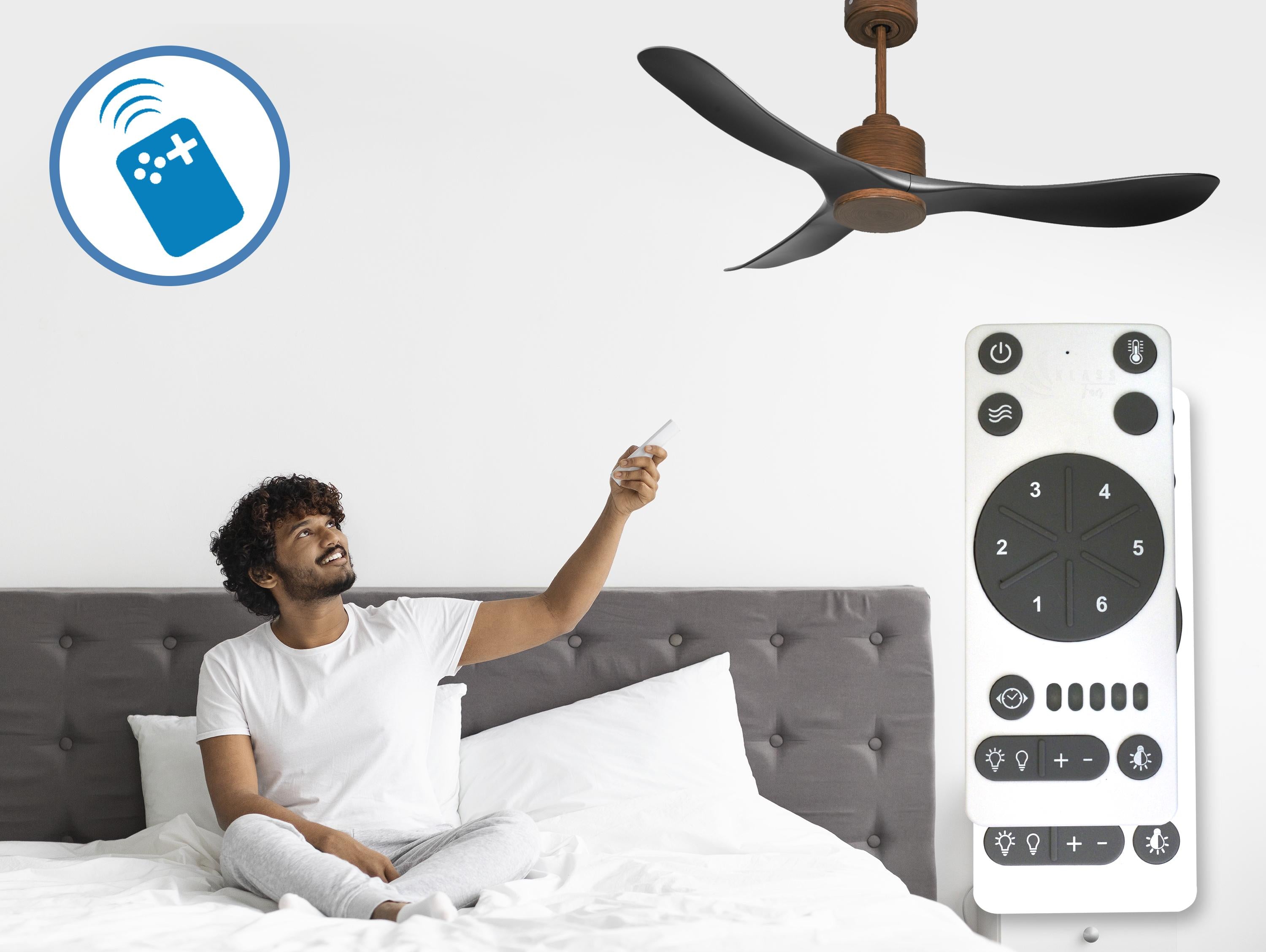 Ventilatore da soffitto Reversibile Termostato Wifi Motore CC Tetti inclinati Telecomando Hypersilence Memoria