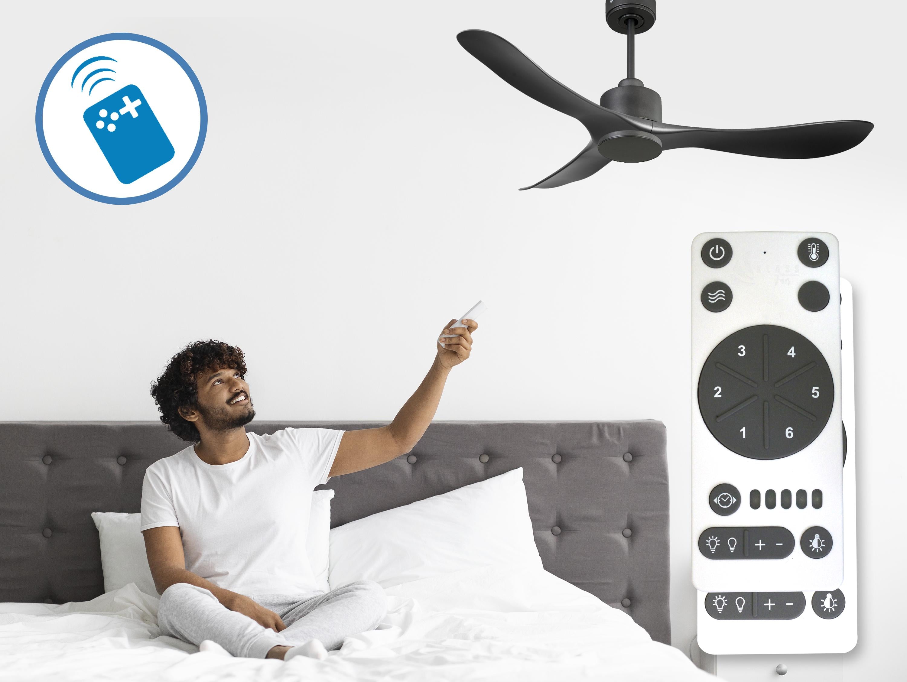 Ventilatore da soffitto Reversibile Termostato Wifi Motore CC Tetti inclinati Telecomando Hypersilence Memoria