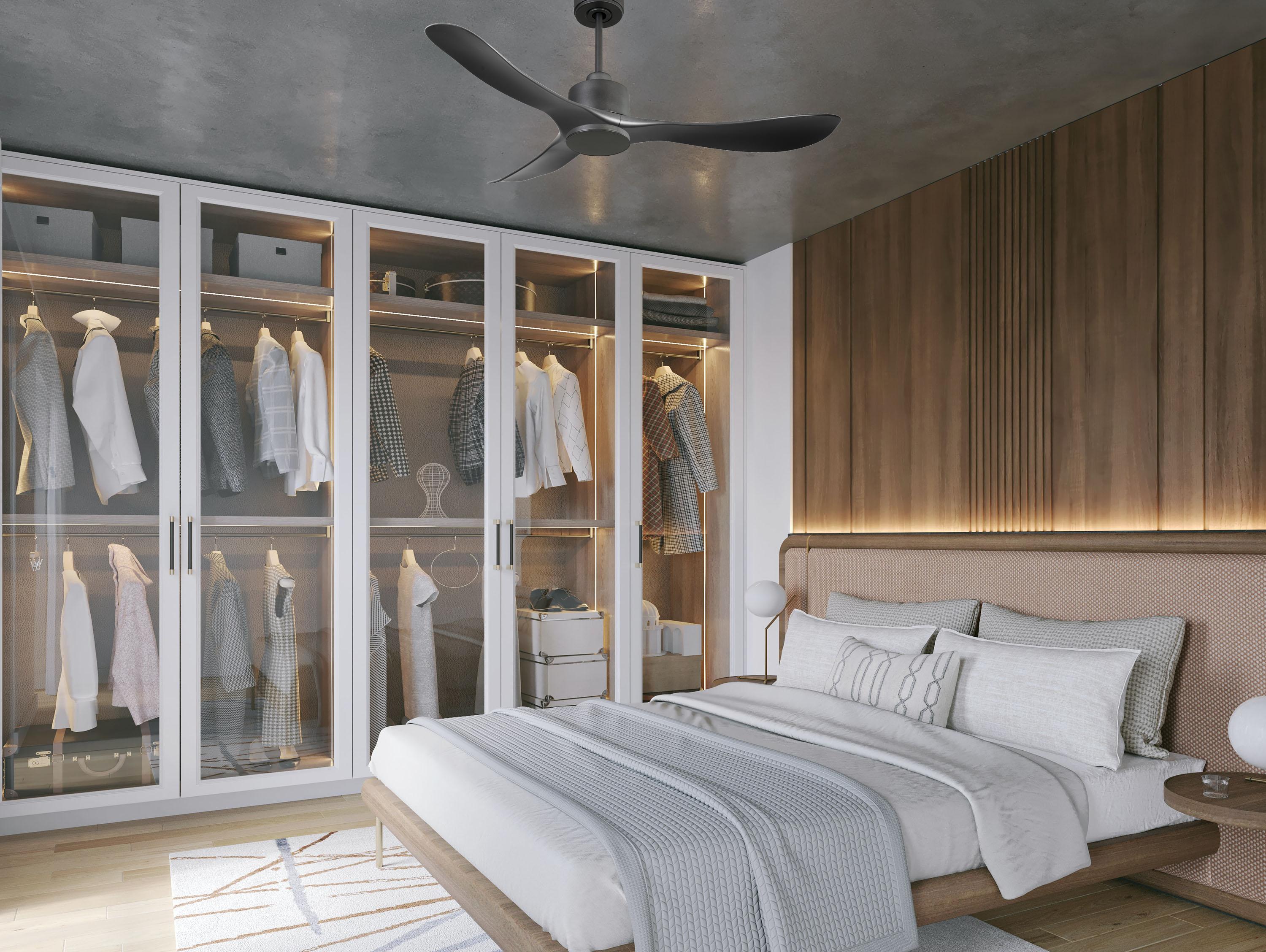 Ventilatore da soffitto Reversibile Termostato Wifi Motore CC Tetti inclinati Telecomando Hypersilence Memoria