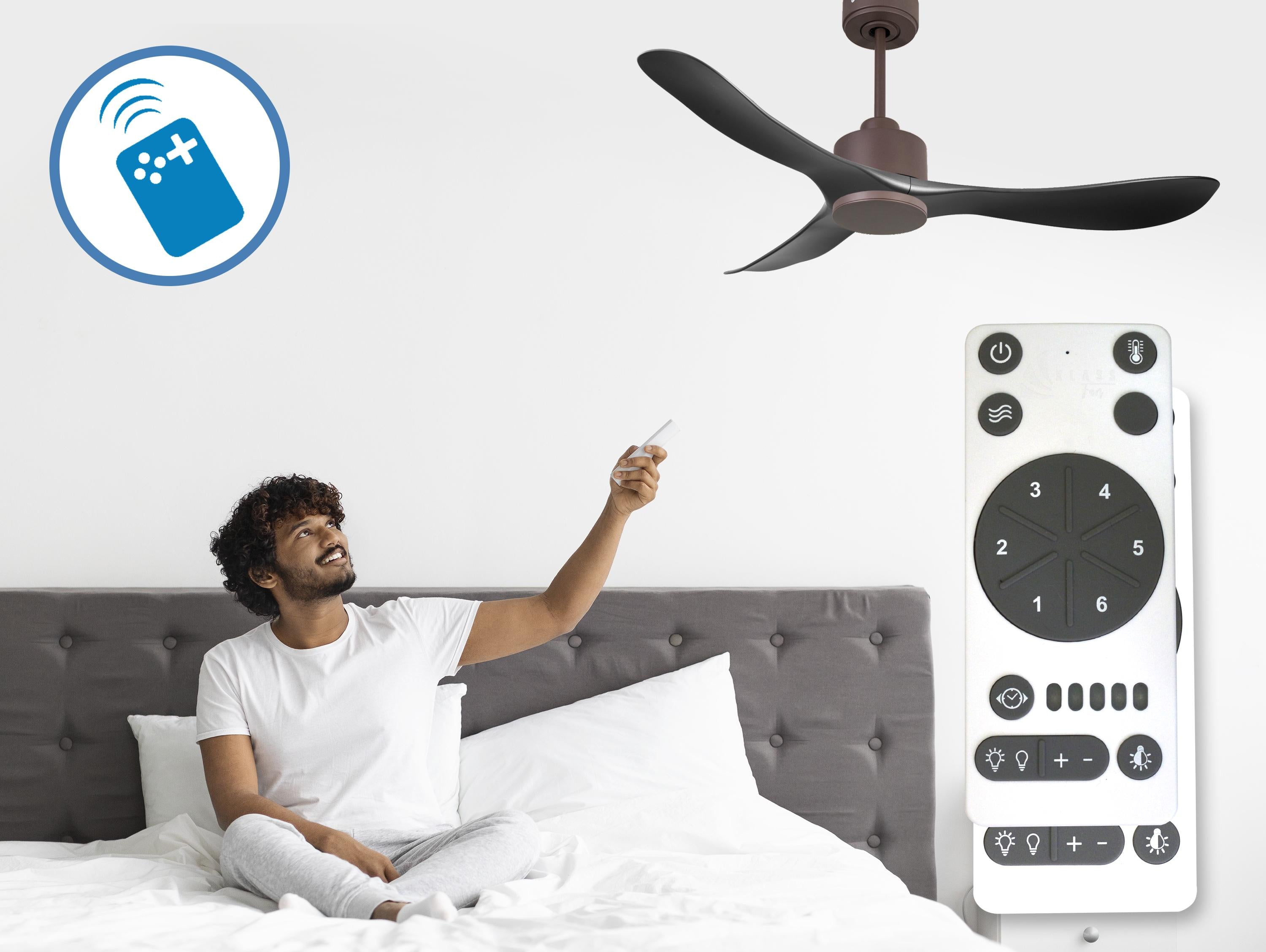 Ventilatore da soffitto Reversibile Termostato Wifi Motore CC Tetti inclinati Telecomando Hypersilence Memoria