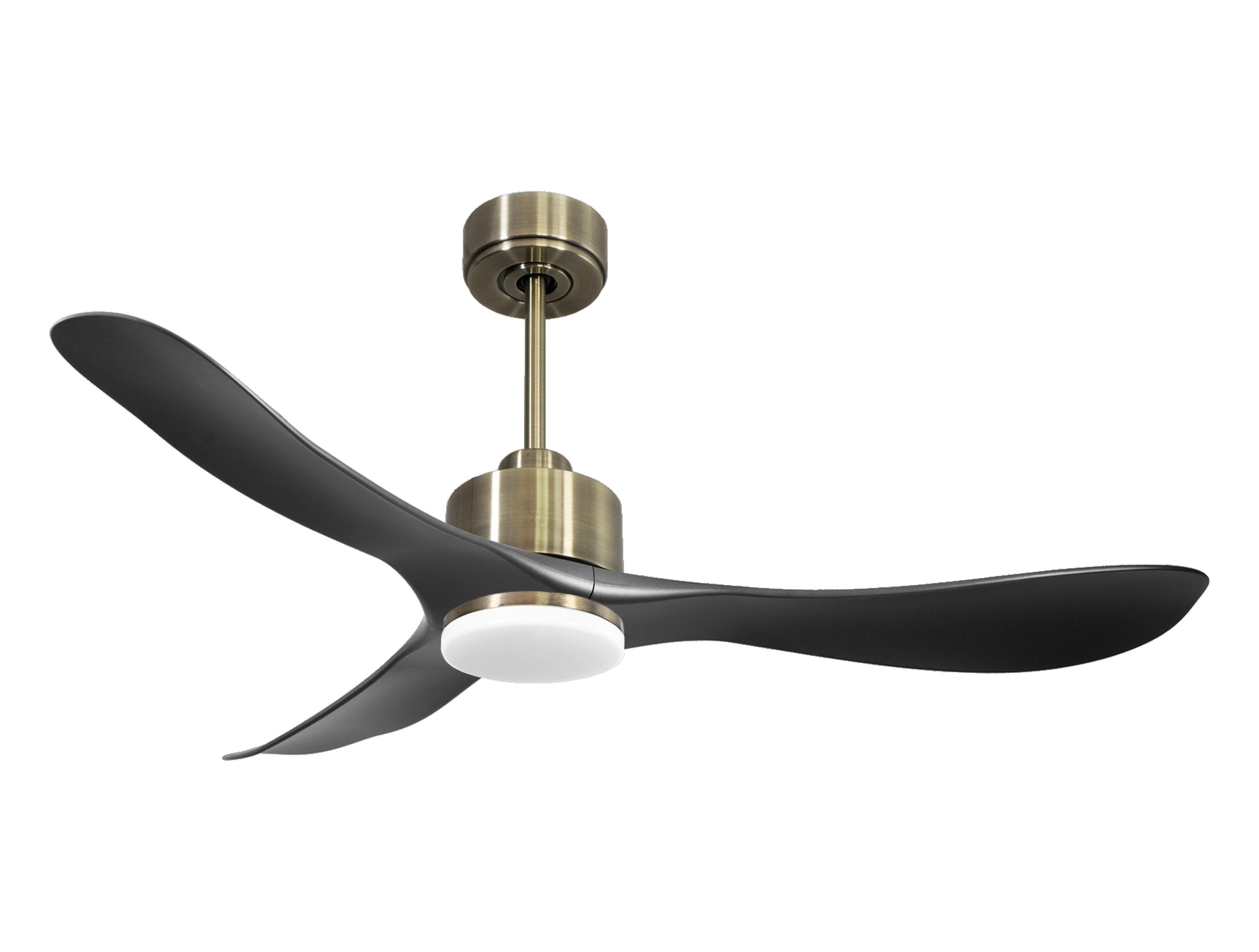 Ventilatore da soffitto Reversibile Termostato Dimmabile Wifi Motore CC Tetti inclinati Telecomando Luce a tre toni Hypersilence Memoria