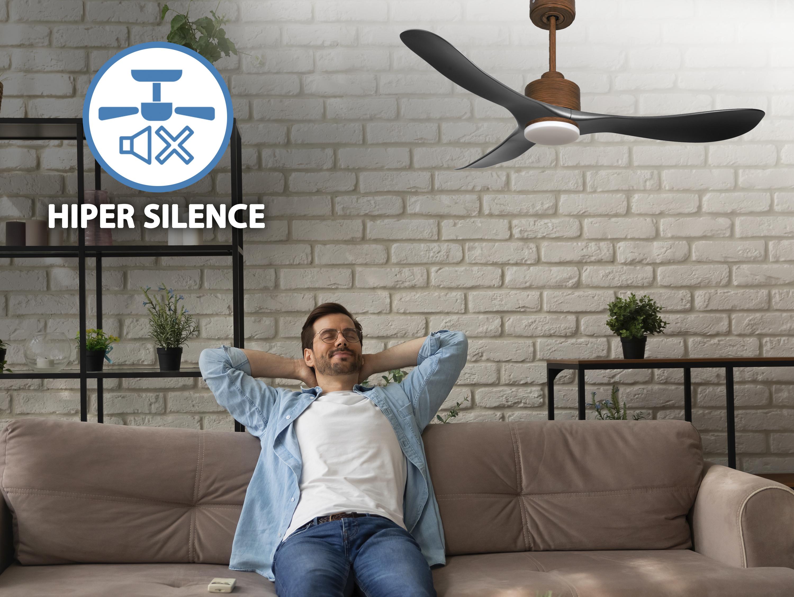 Ventilatore da soffitto Reversibile Termostato Dimmabile Wifi Motore CC Tetti inclinati Telecomando Luce a tre toni Hypersilence Memoria