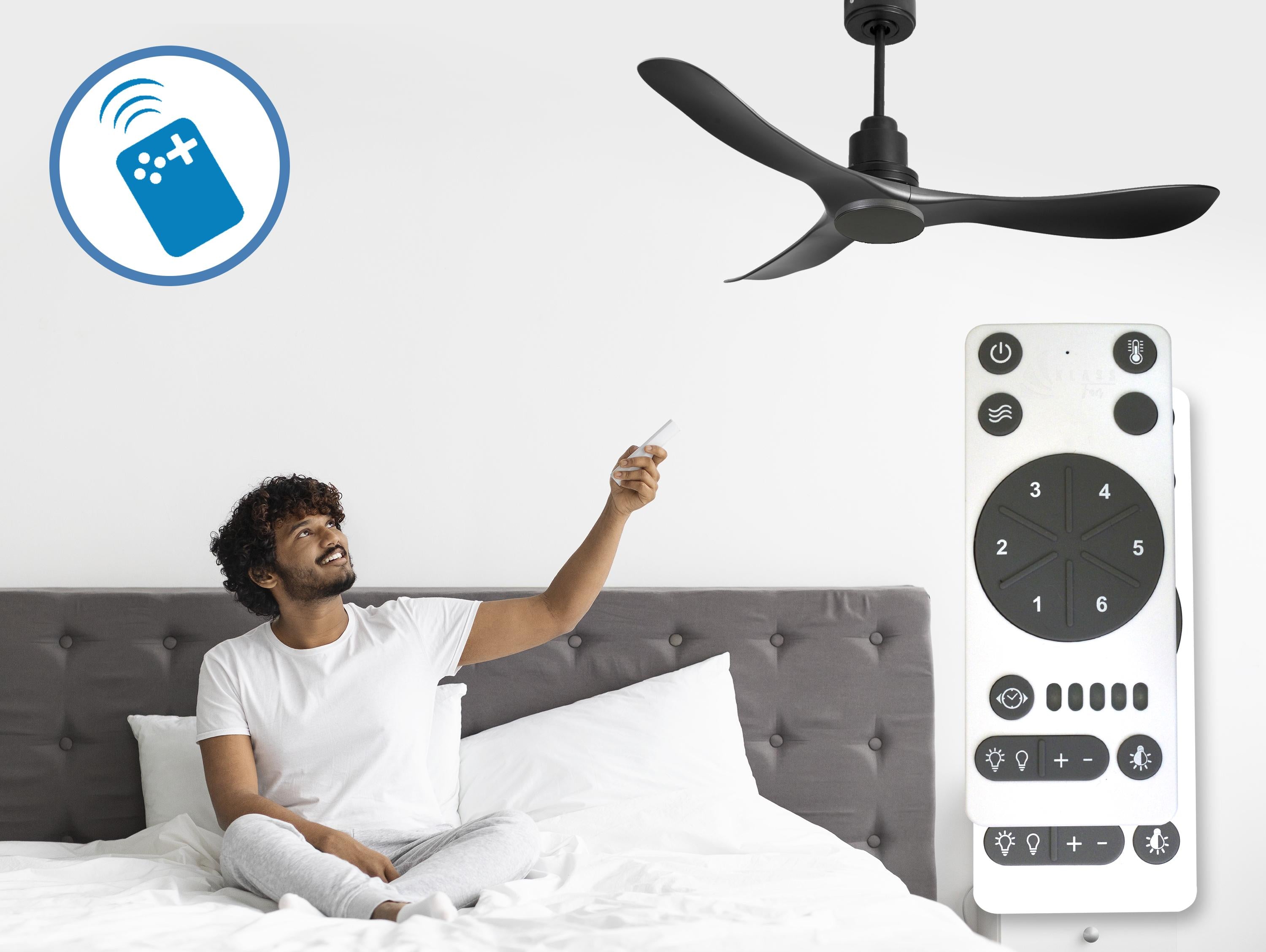 Ventilatore da soffitto Reversibile Termostato Wifi Motore CC Tetti inclinati Telecomando Hypersilence Memoria Shopify Vendible (AUTOMATICO)