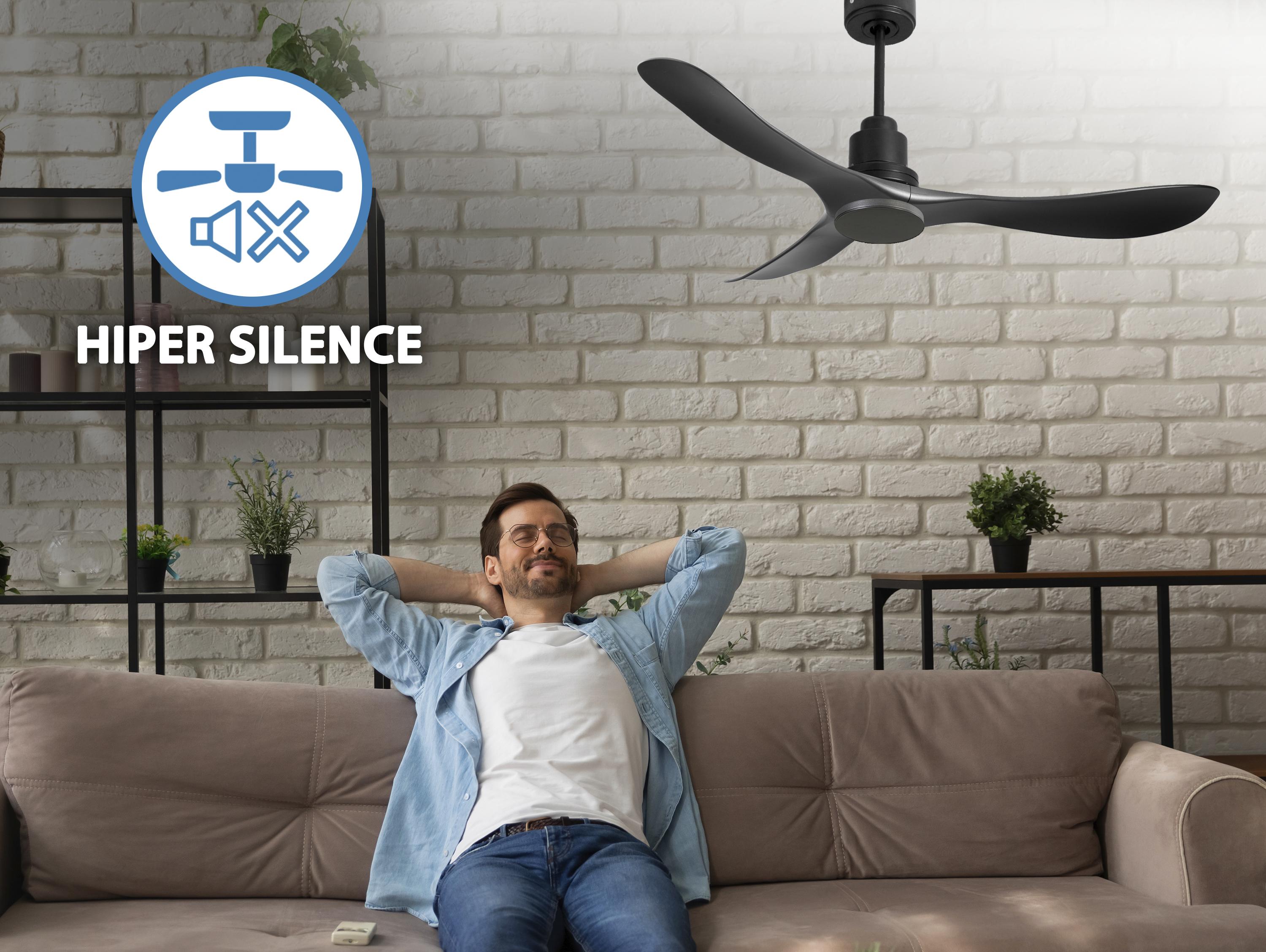 Ventilatore da soffitto Reversibile Termostato Wifi Motore CC Tetti inclinati Telecomando Hypersilence Memoria Shopify Vendible (AUTOMATICO)