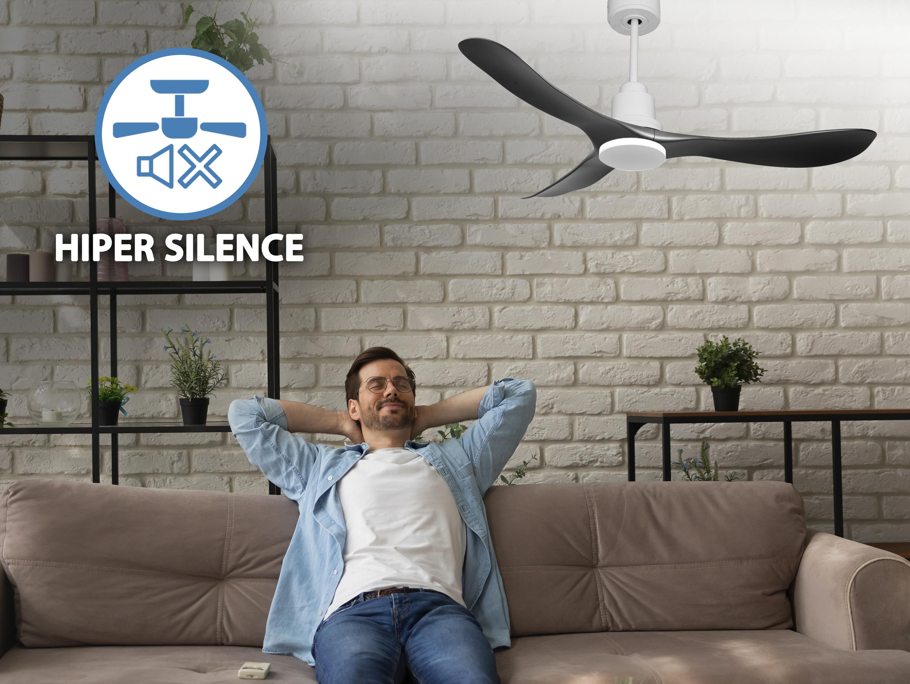 Ventilatore da soffitto Reversibile Termostato Paese vendibile Wifi Motore CC Tetti inclinati Telecomando Hypersilence Memoria