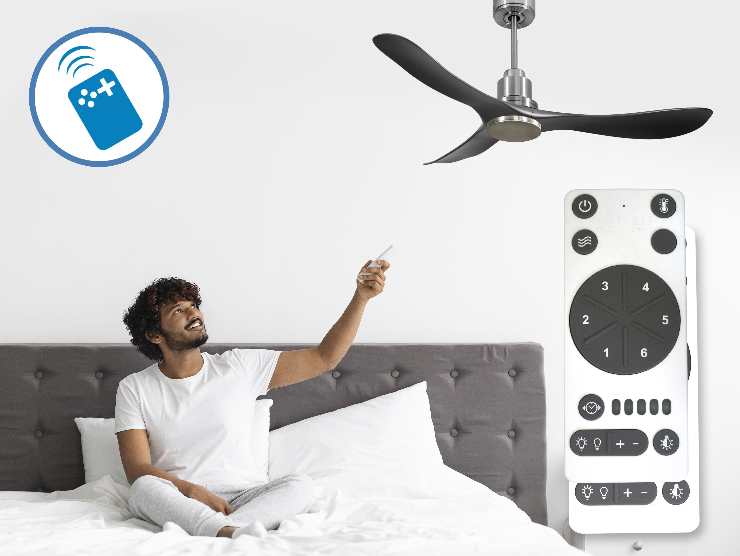 Ventilatore da soffitto Reversibile Termostato Wifi Motore CC Tetti inclinati Telecomando Hypersilence Memoria