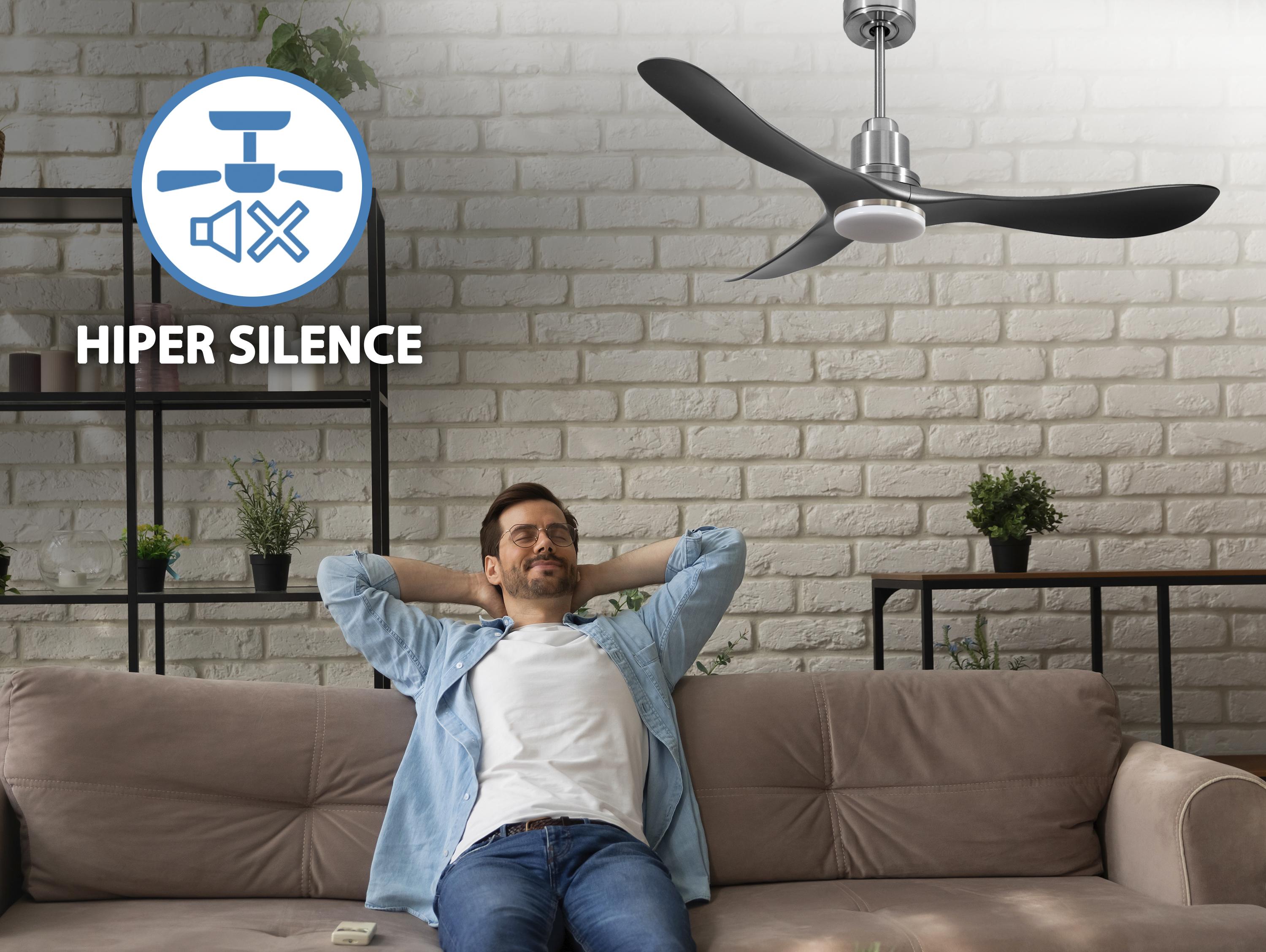 Ventilatore da soffitto Reversibile Termostato Dimmabile Wifi Motore CC Tetti inclinati Telecomando Luce a tre toni Hypersilence Memoria Shopify Vendible (AUTOMATICO)