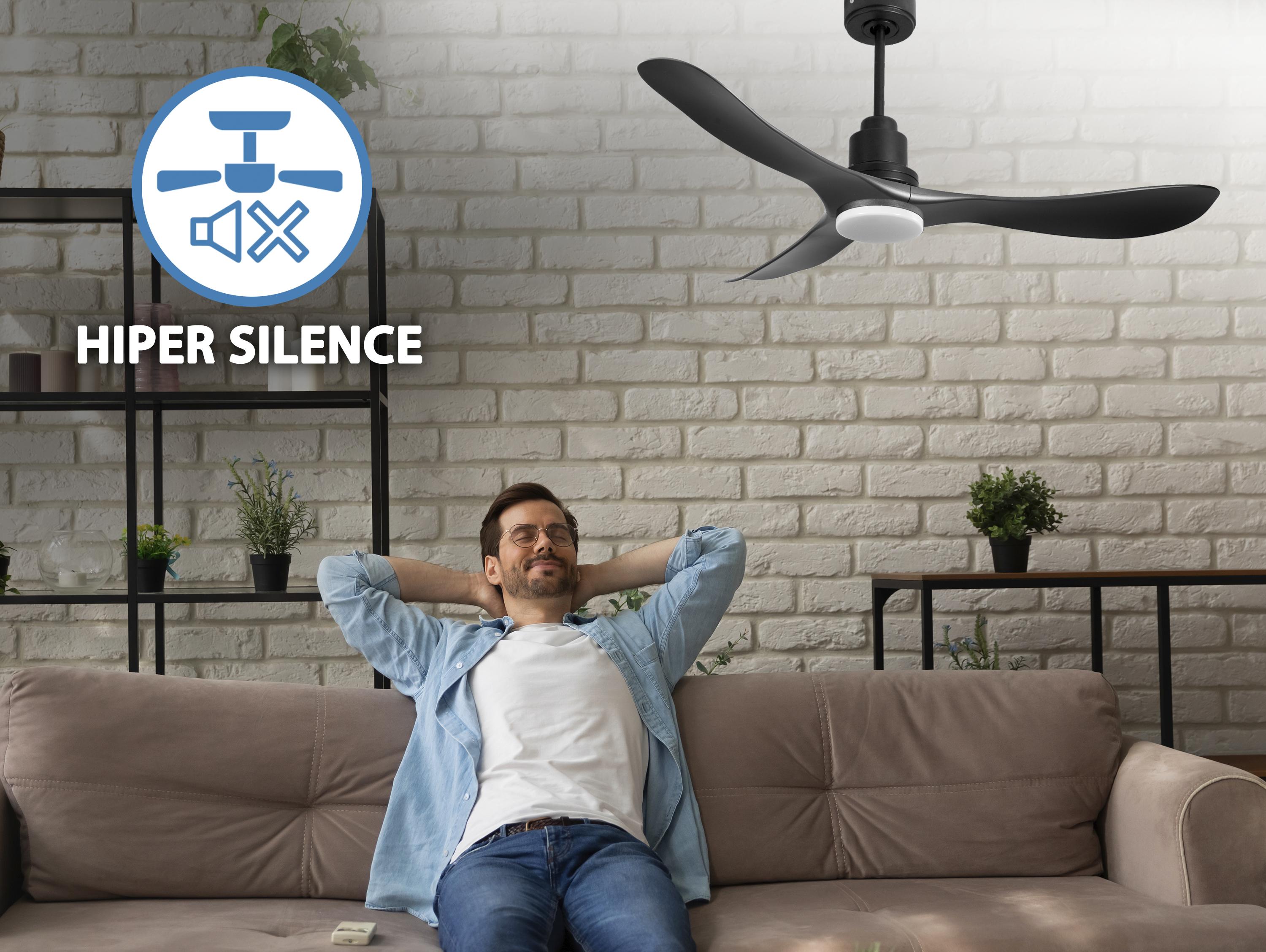 Ventilatore da soffitto Reversibile Termostato Dimmabile Wifi Motore CC Tetti inclinati Telecomando Luce a tre toni Hypersilence Memoria