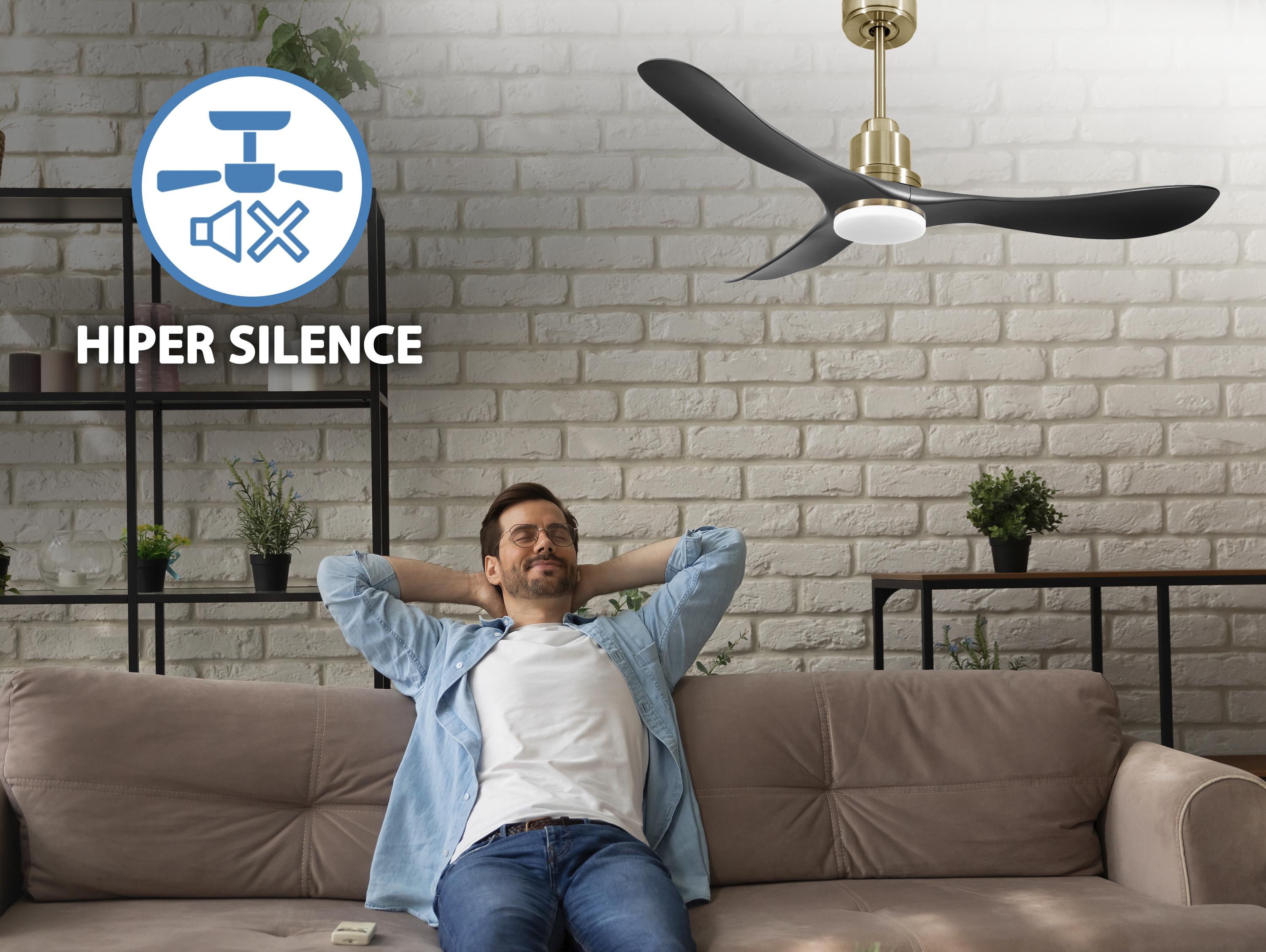 Ventilatore da soffitto Reversibile Termostato Dimmabile Wifi Motore CC Tetti inclinati Telecomando Luce a tre toni Hypersilence Memoria