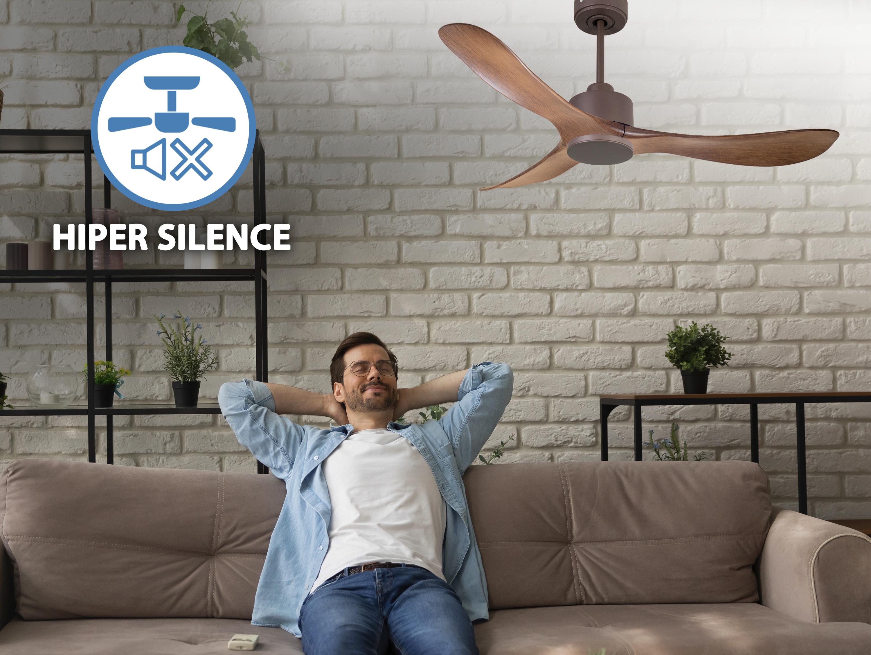 Ventilatore da soffitto Reversibile Termostato Wifi Motore CC Tetti inclinati Telecomando Hypersilence Memoria