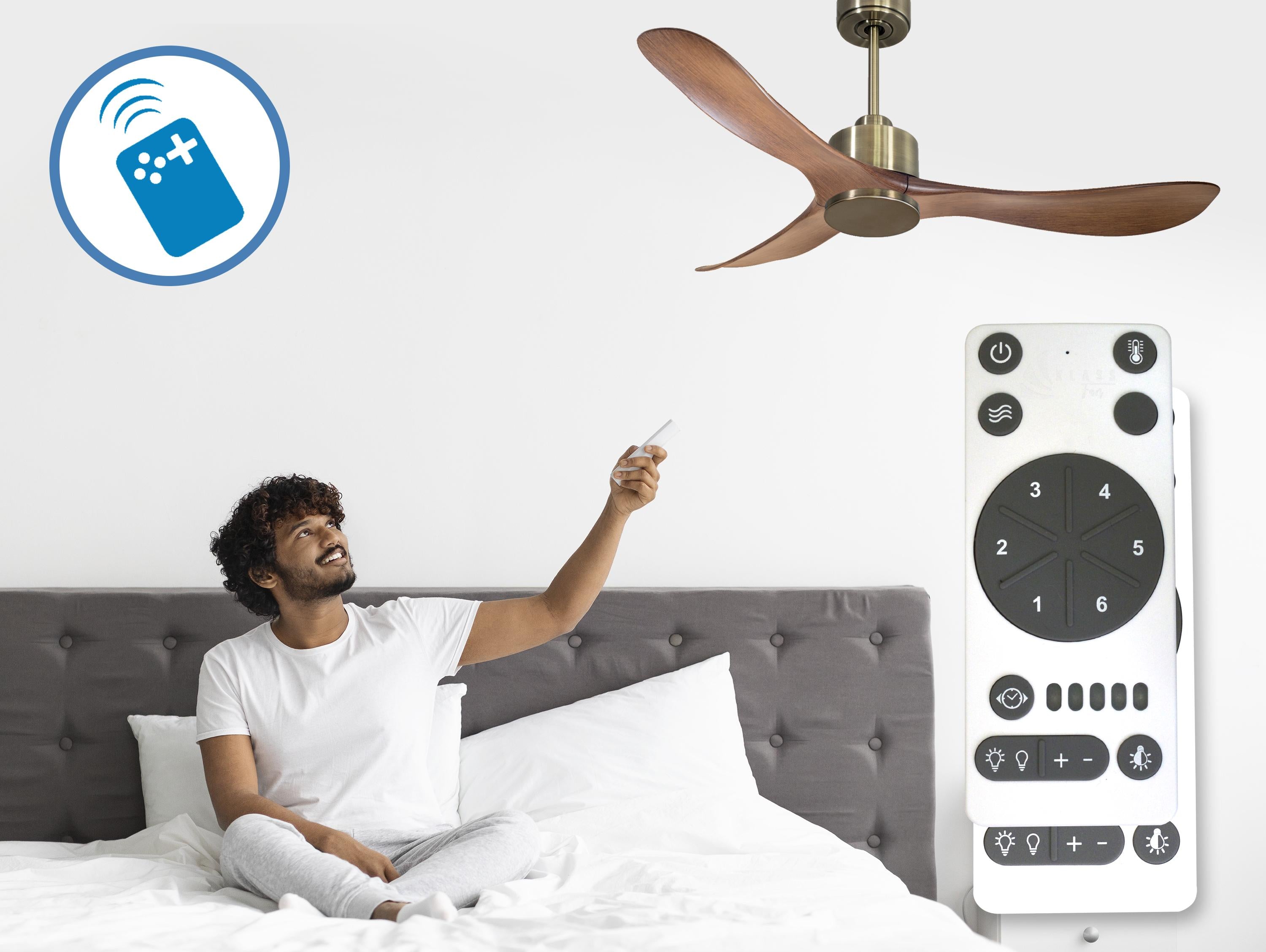 Ventilatore da soffitto Reversibile Termostato Wifi Motore CC Tetti inclinati Telecomando Hypersilence Memoria