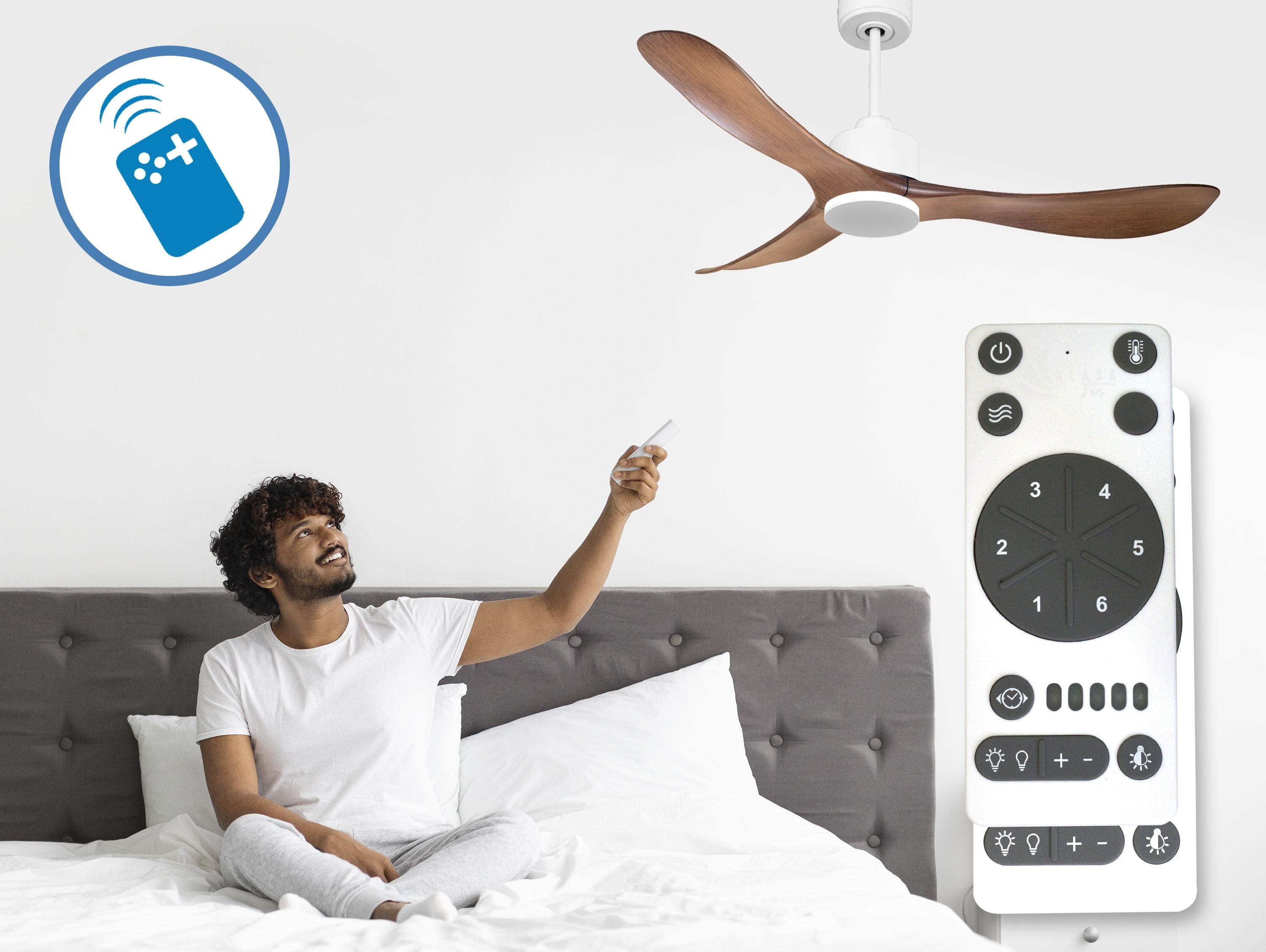 Ventilatore da soffitto Reversibile Termostato Wifi Motore CC Tetti inclinati Telecomando Hypersilence Memoria