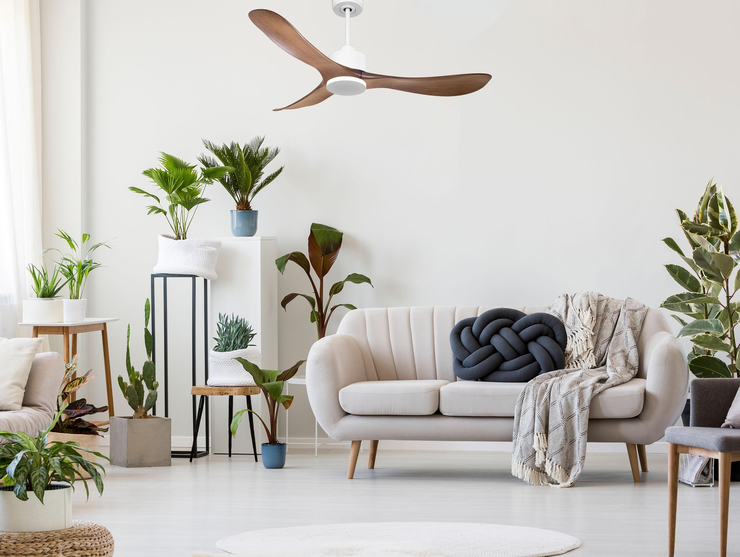 Ventilatore da soffitto Reversibile Termostato Wifi Motore CC Tetti inclinati Telecomando Hypersilence Memoria