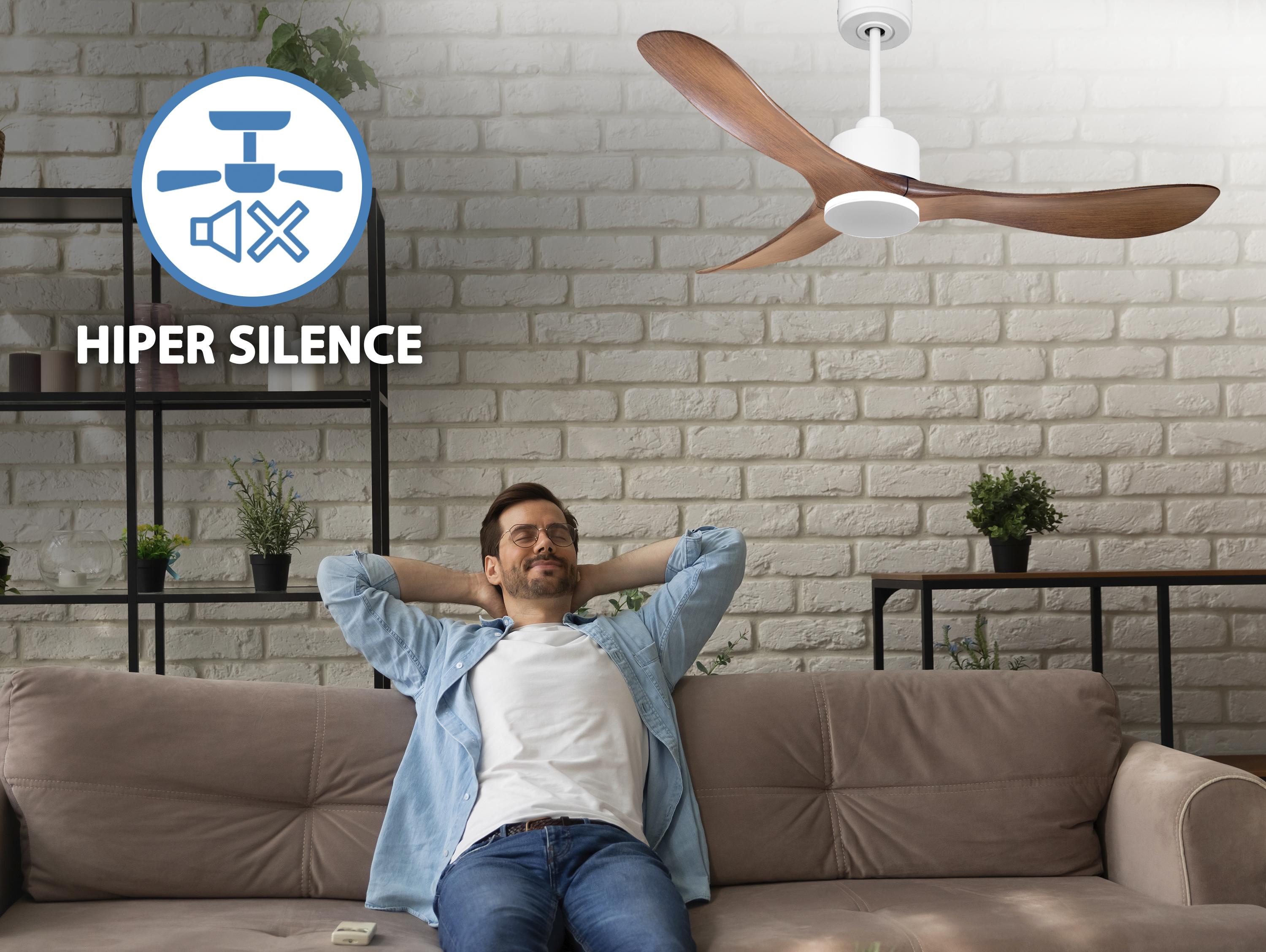 Ventilatore da soffitto Reversibile Termostato Wifi Motore CC Tetti inclinati Telecomando Hypersilence Memoria