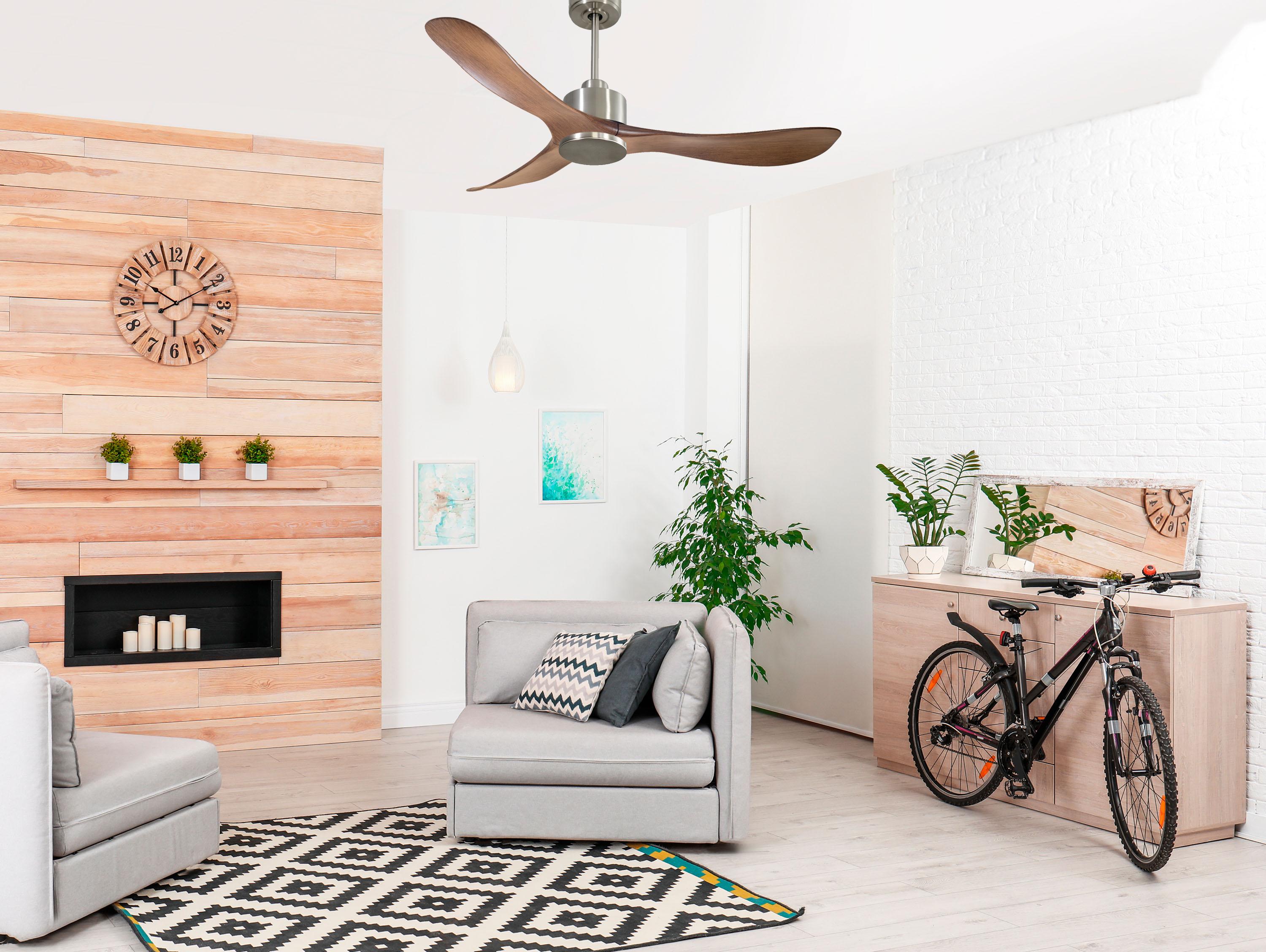 Ventilatore da soffitto Reversibile Termostato Wifi Motore CC Tetti inclinati Telecomando Hypersilence Memoria