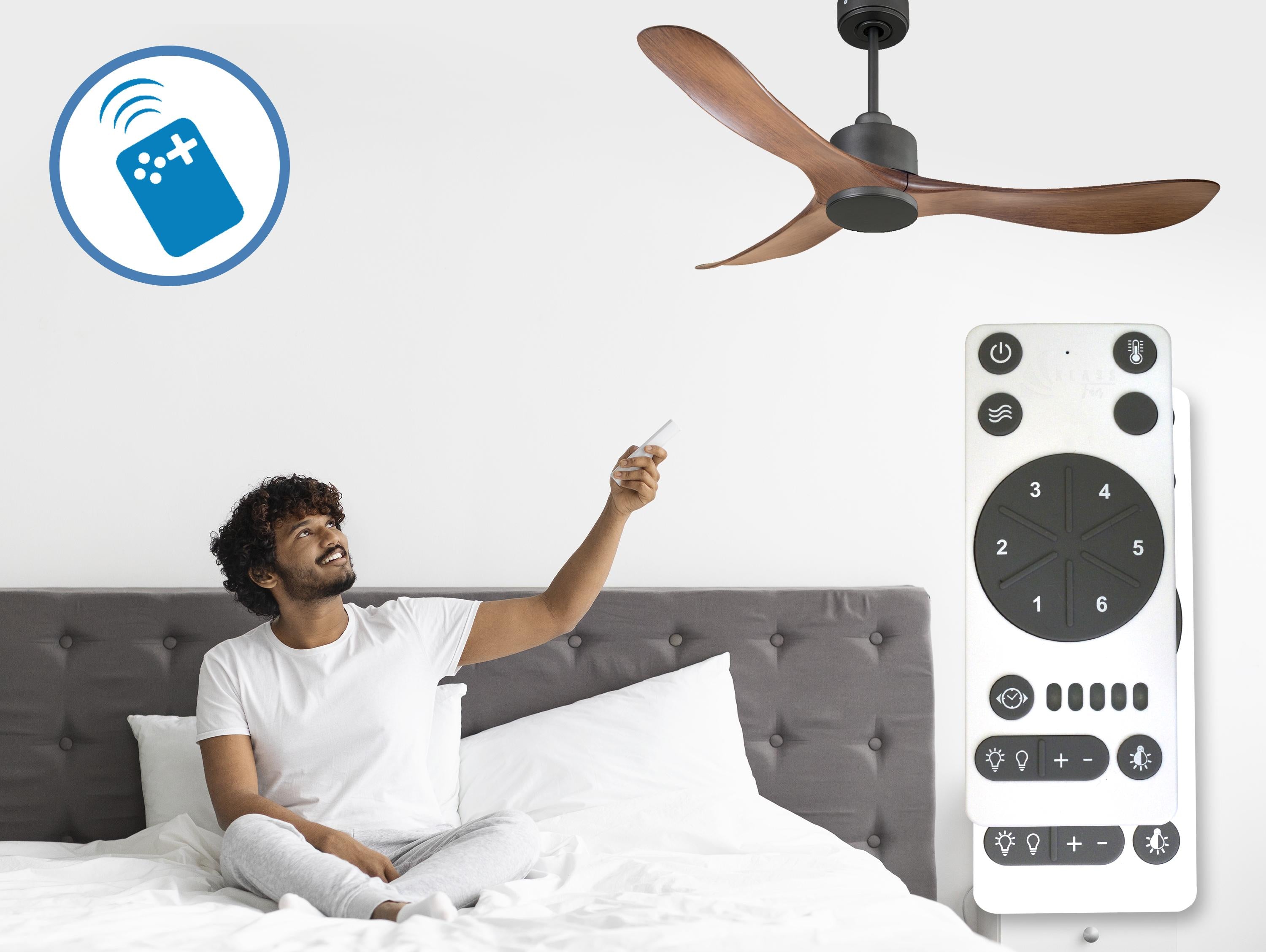 Ventilatore da soffitto Reversibile Termostato Wifi Motore CC Tetti inclinati Telecomando Hypersilence Memoria