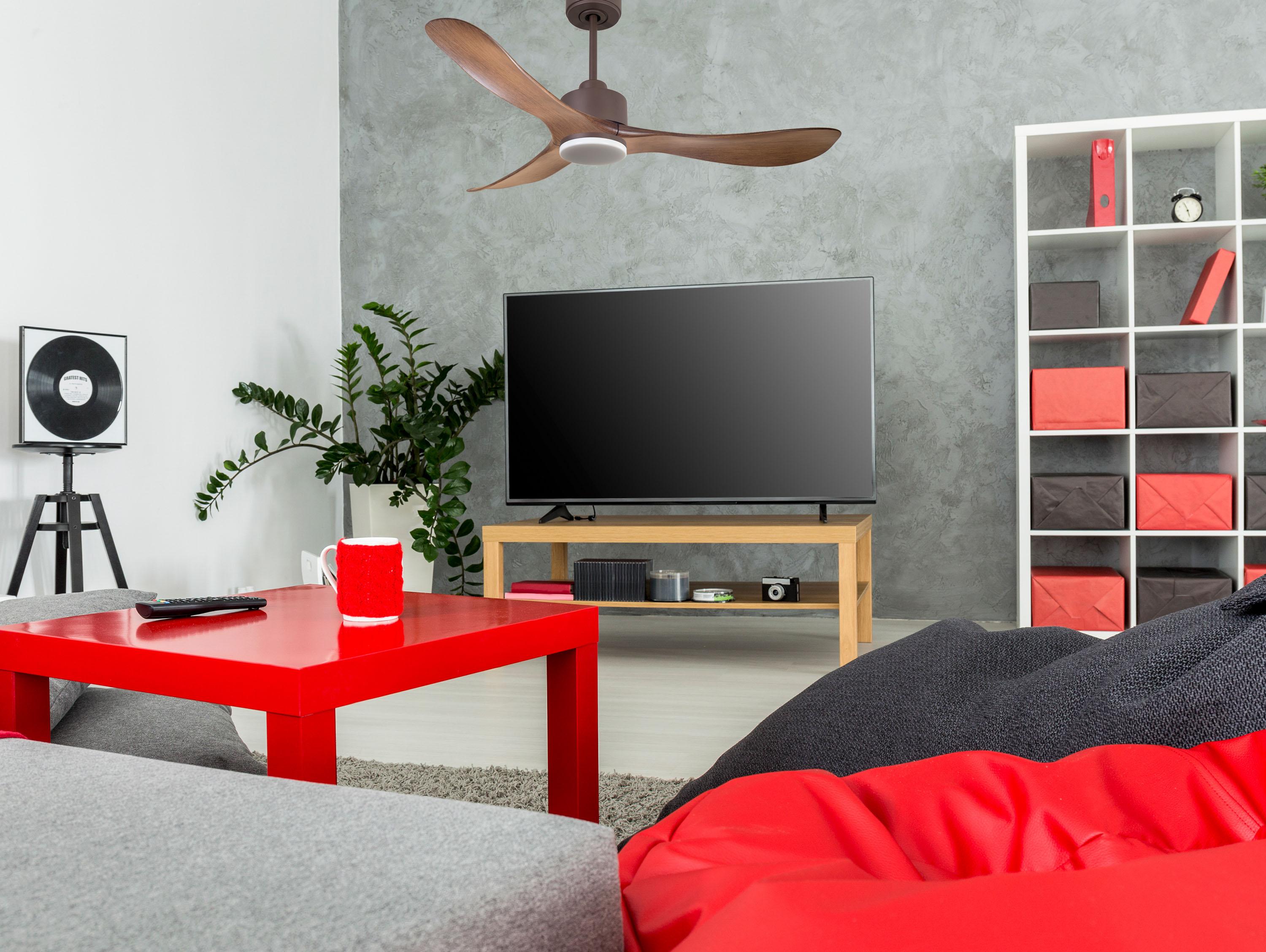 Ventilatore da soffitto Reversibile Termostato Dimmabile Wifi Motore CC Tetti inclinati Telecomando Luce a tre toni Hypersilence Memoria