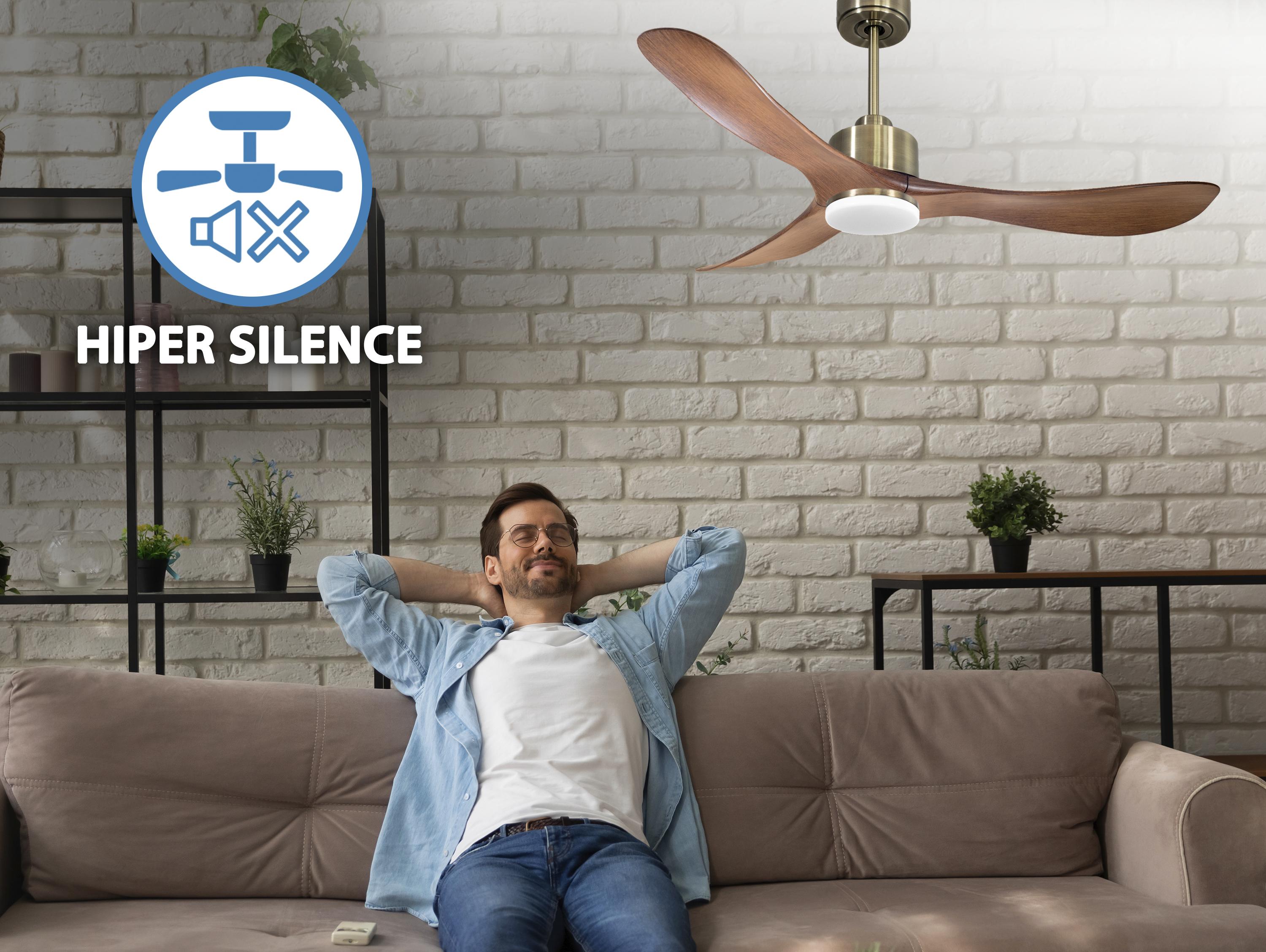 Ventilatore da soffitto Reversibile Termostato Dimmabile Wifi Motore CC Tetti inclinati Telecomando Luce a tre toni Hypersilence Memoria