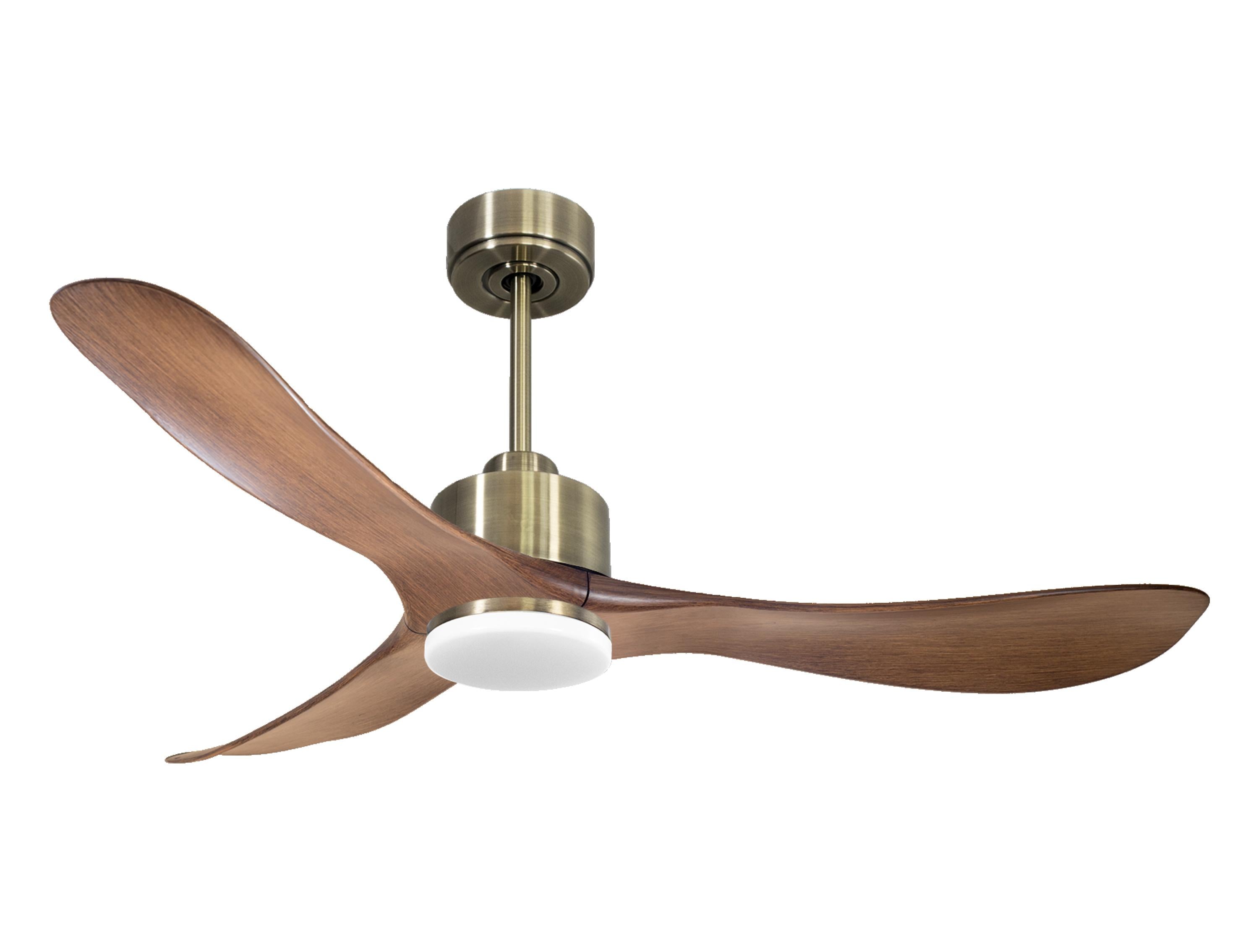 Ventilatore da soffitto Reversibile Termostato Dimmabile Wifi Motore CC Tetti inclinati Telecomando Luce a tre toni Hypersilence Memoria