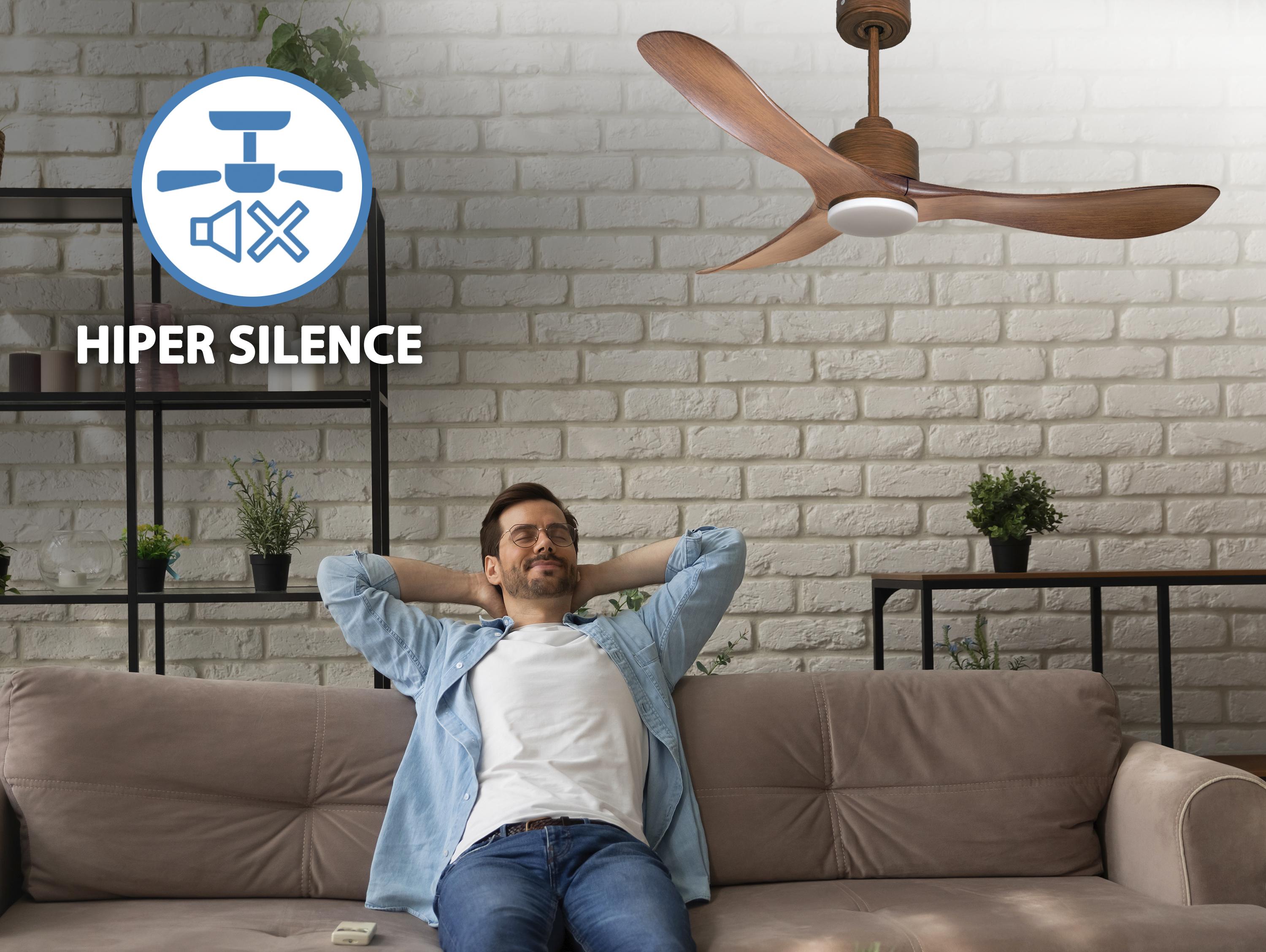 Ventilatore da soffitto Reversibile Termostato Dimmabile Wifi Motore CC Tetti inclinati Telecomando Luce a tre toni Hypersilence Memoria