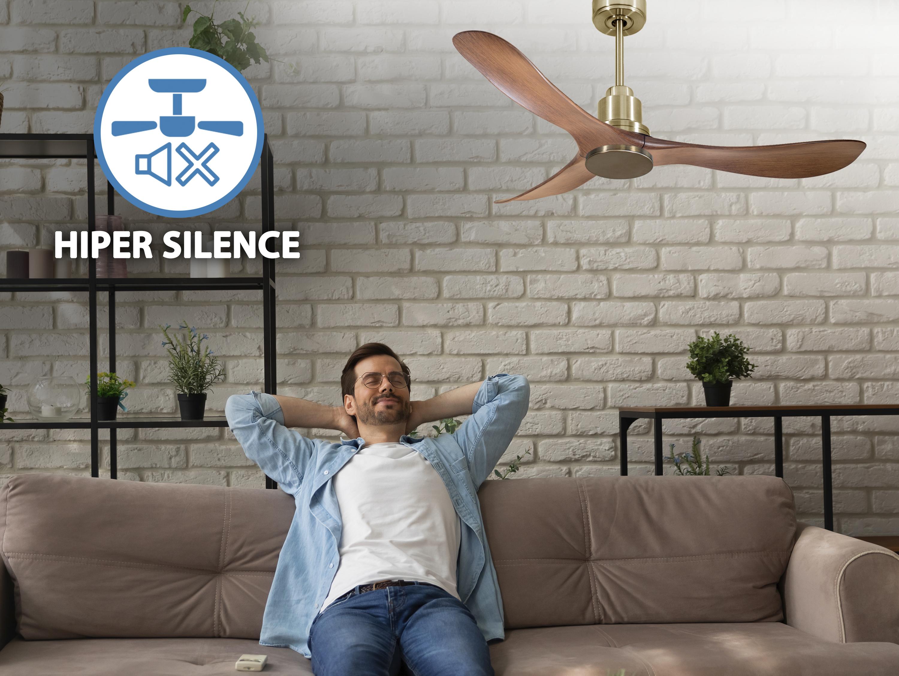 Ventilatore da soffitto Reversibile Termostato Wifi Motore CC Tetti inclinati Telecomando Hypersilence Memoria