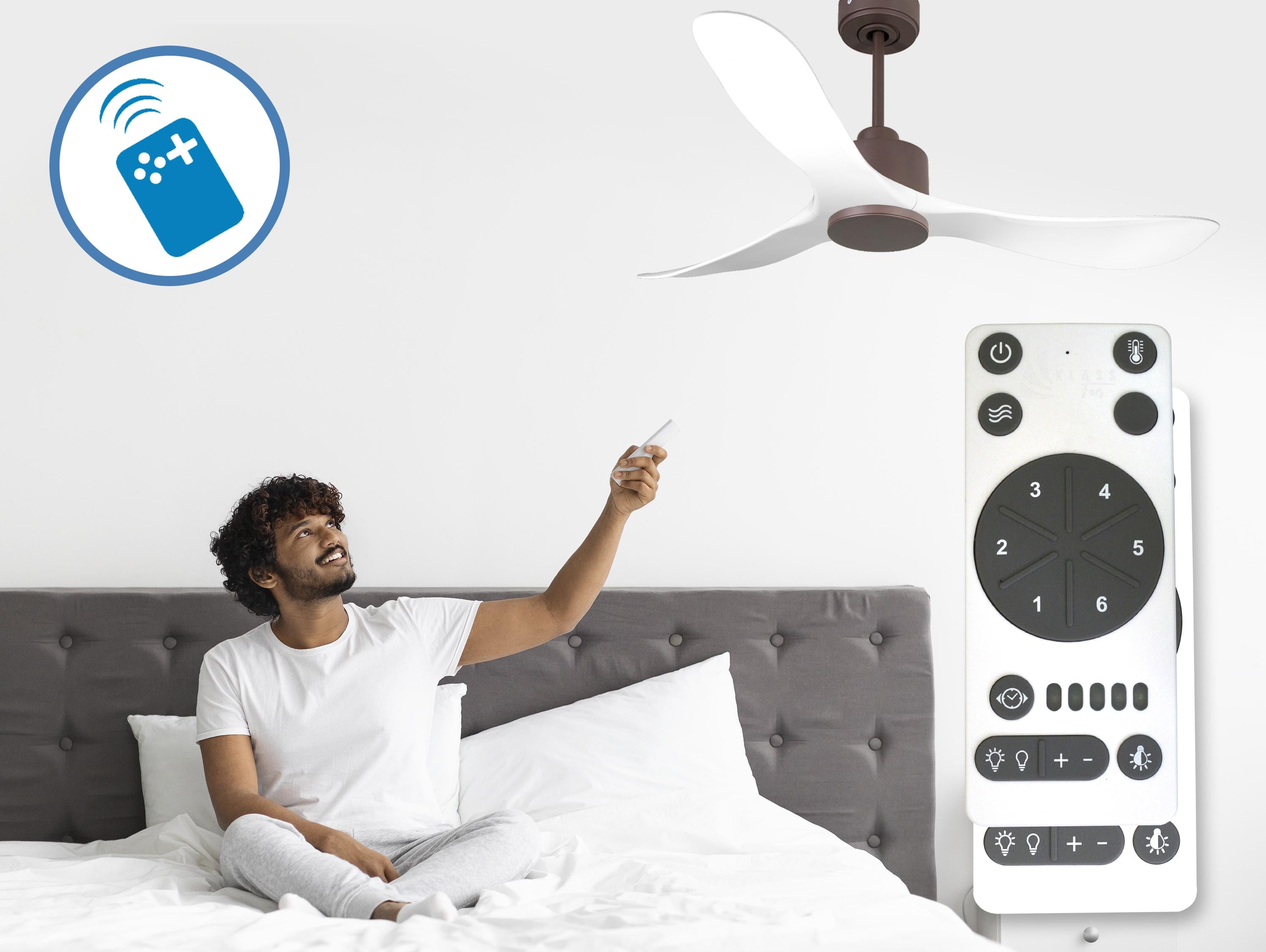 Ventilatore da soffitto Reversibile Termostato Wifi Motore CC Tetti inclinati Telecomando Hypersilence Memoria