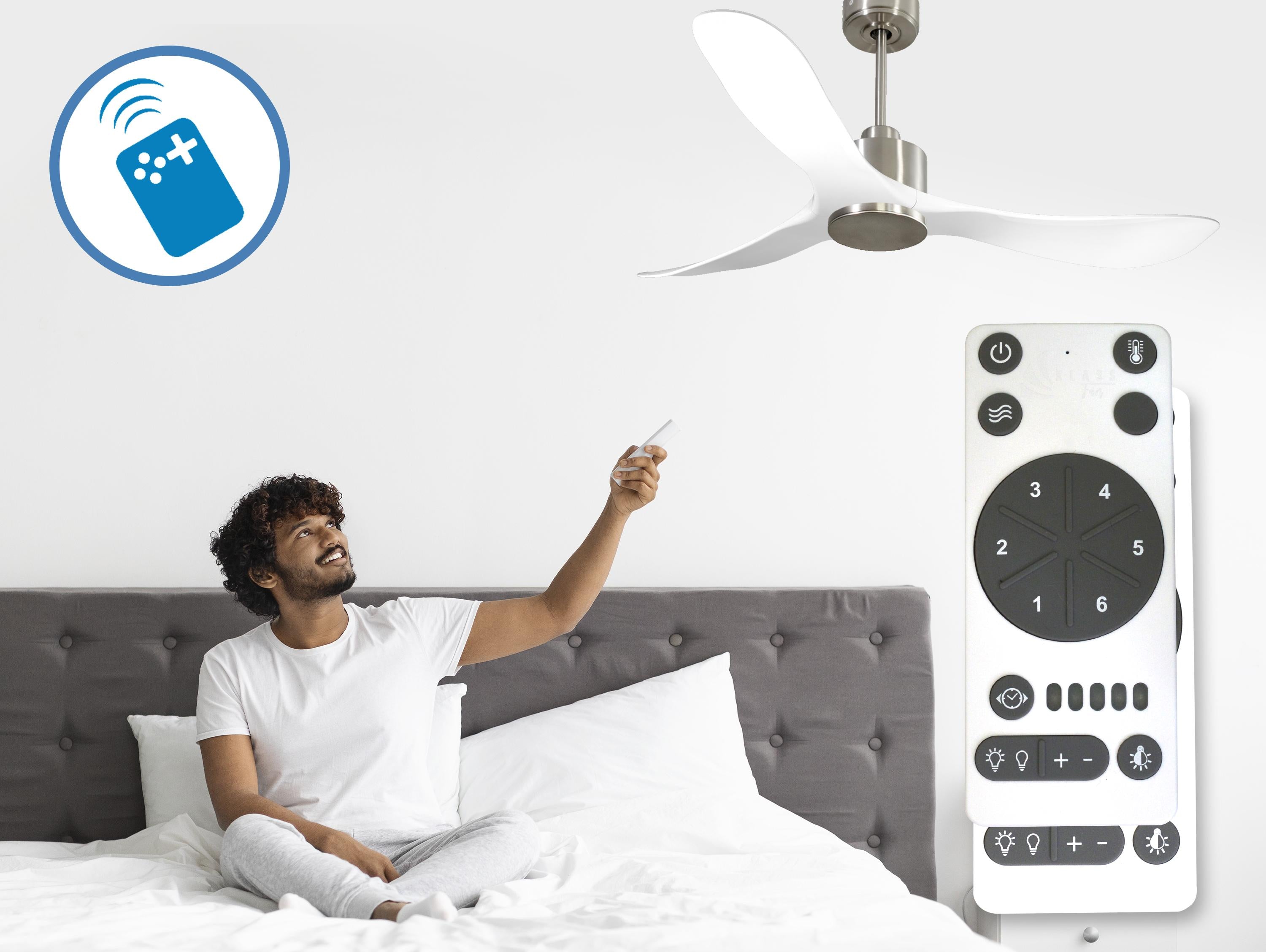 Ventilatore da soffitto Reversibile Termostato Wifi Motore CC Tetti inclinati Telecomando Hypersilence Memoria