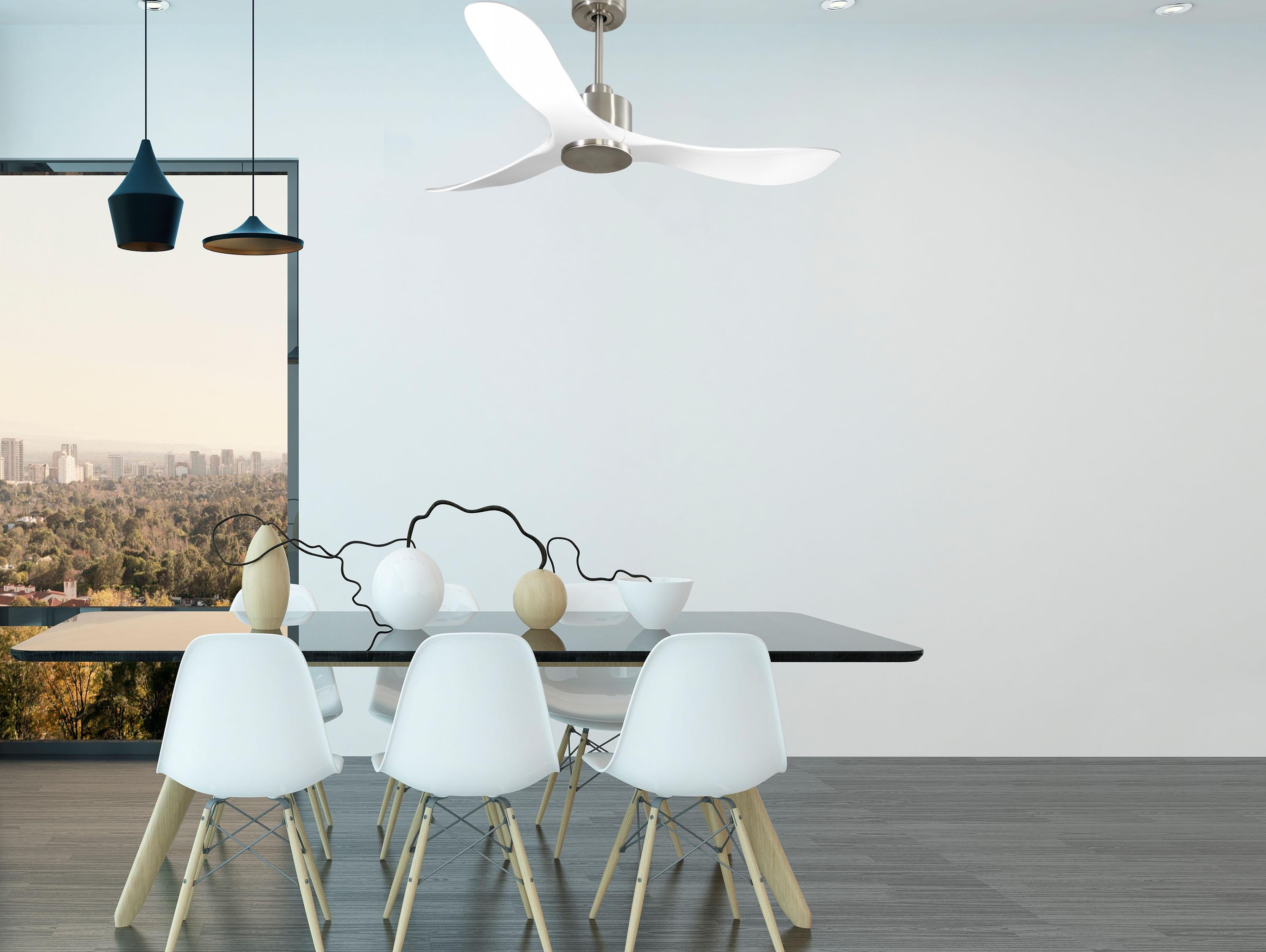 Ventilatore da soffitto Reversibile Termostato Wifi Motore CC Tetti inclinati Telecomando Hypersilence Memoria