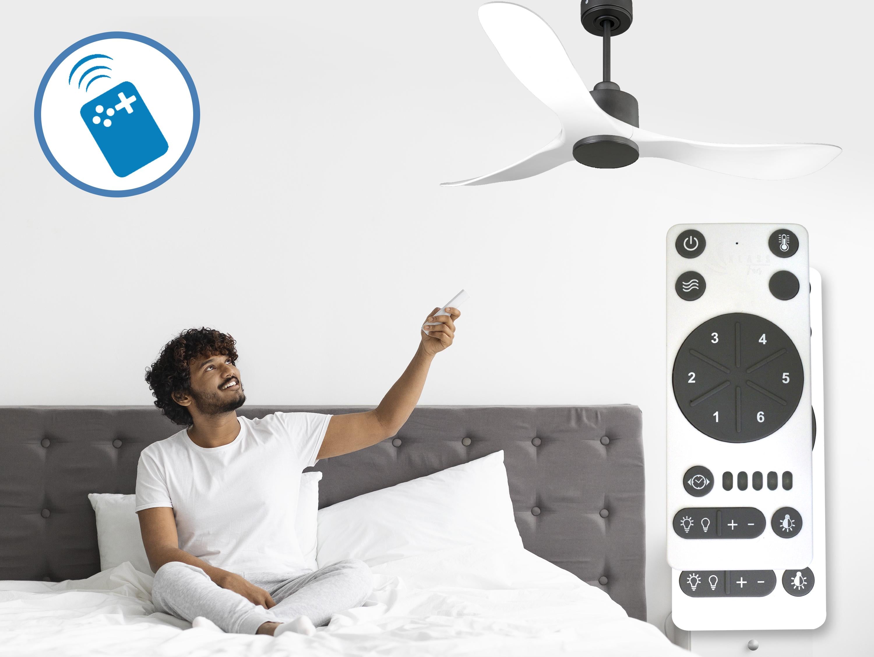 Ventilatore da soffitto Reversibile Termostato Wifi Motore CC Tetti inclinati Telecomando Hypersilence Memoria