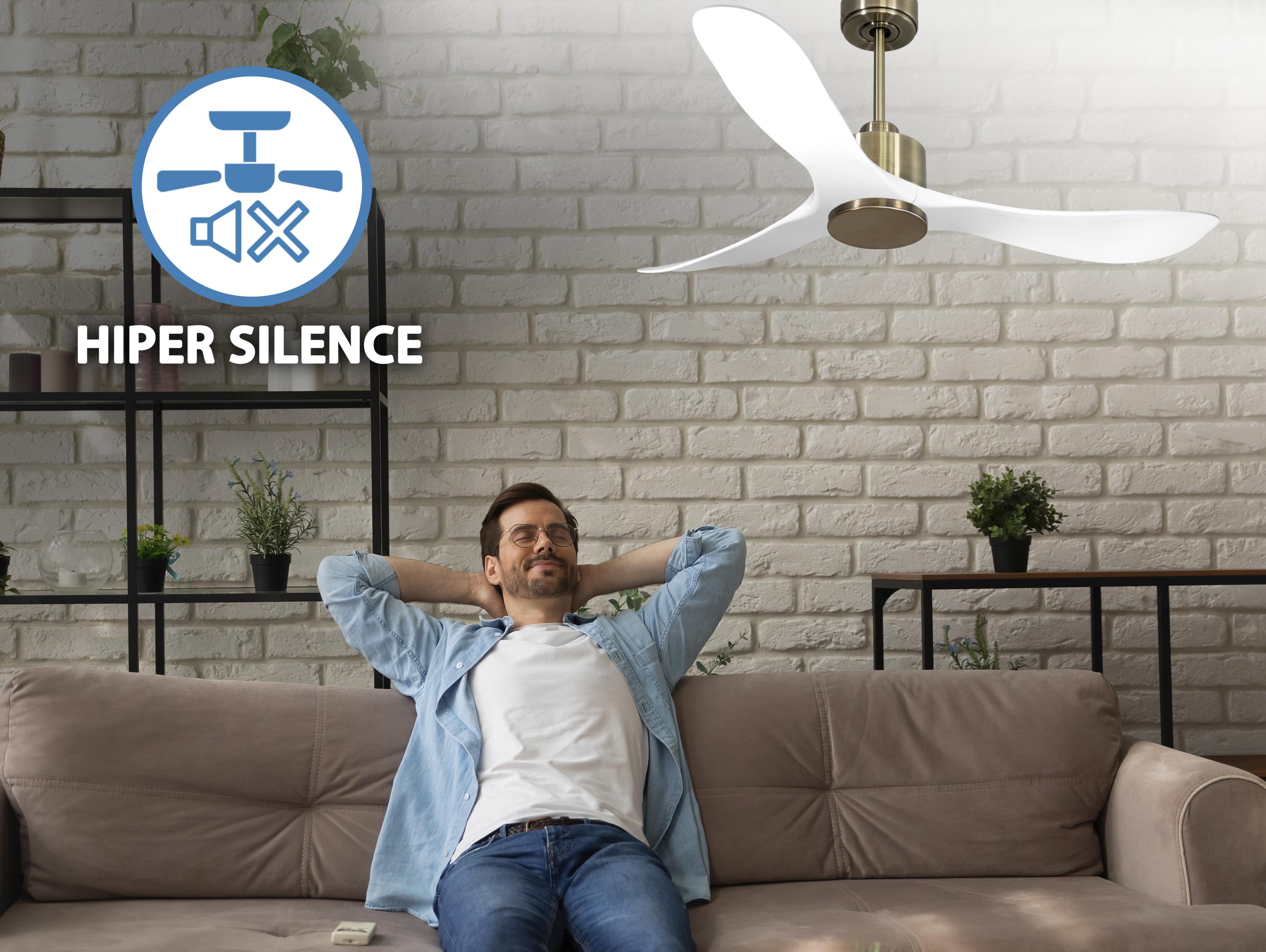 Ventilatore da soffitto Reversibile Termostato Wifi Motore CC Tetti inclinati Telecomando Hypersilence Memoria