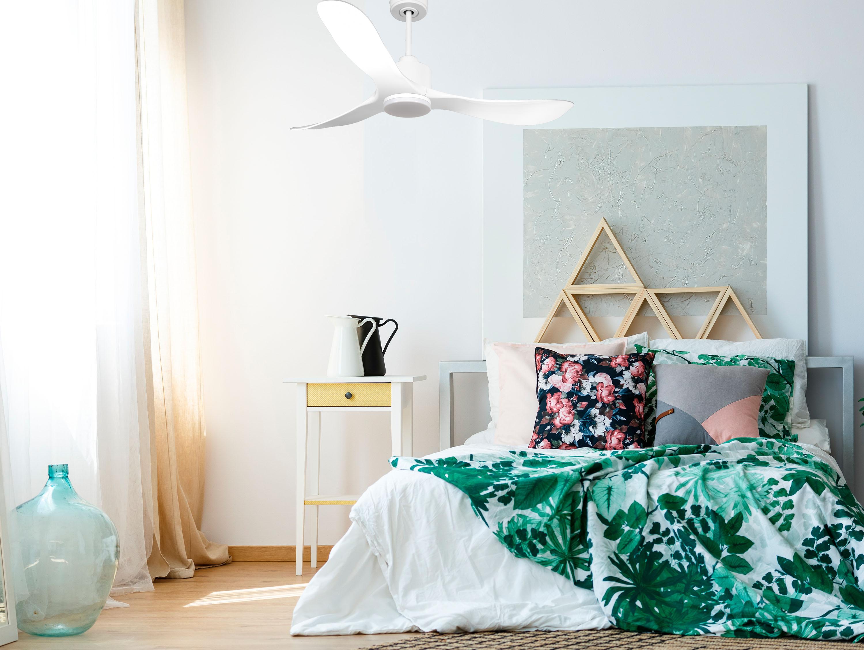 Ventilatore da soffitto Reversibile Termostato Dimmabile Wifi Motore CC Tetti inclinati Telecomando Luce a tre toni Hypersilence Memoria