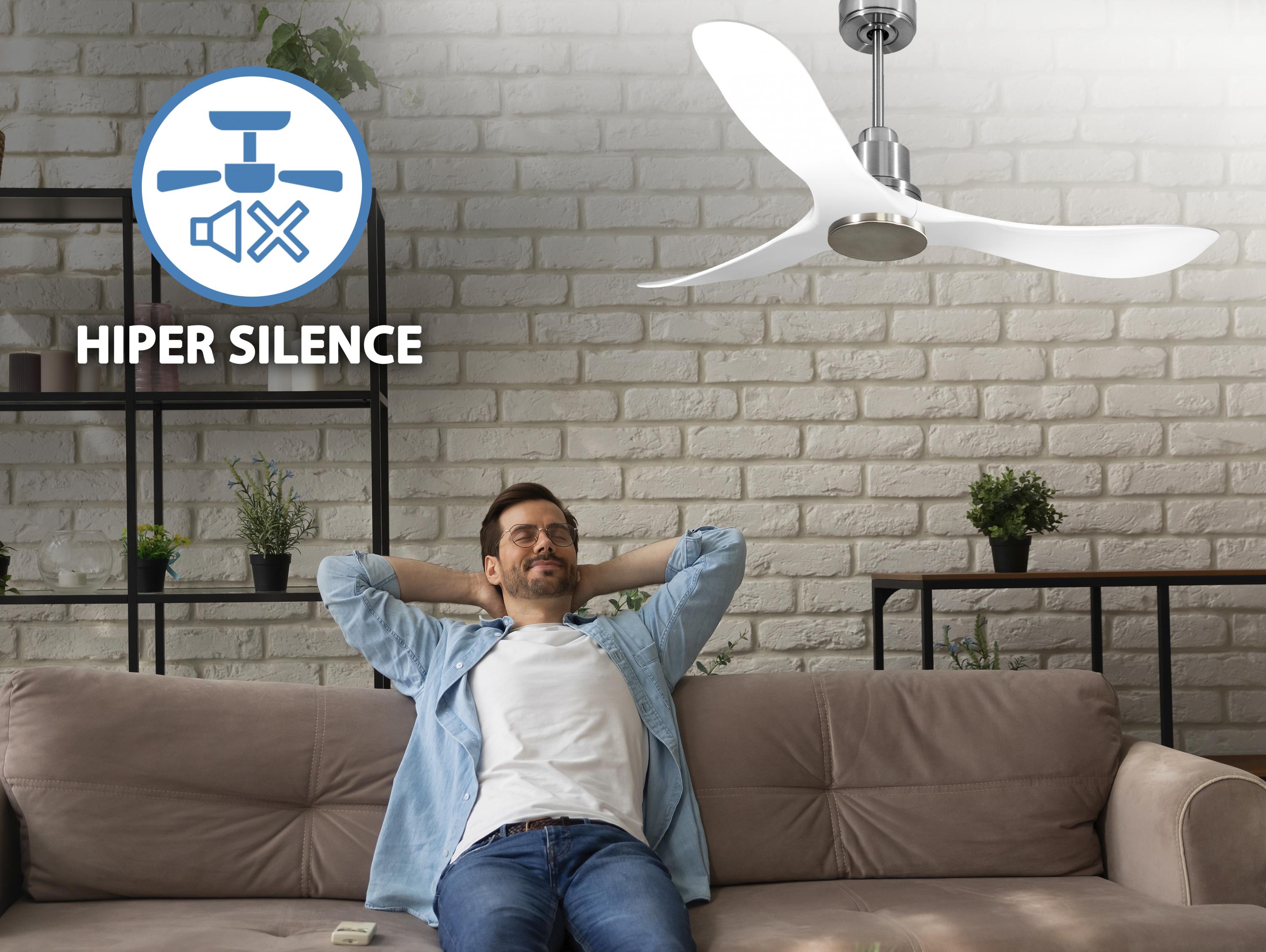 Ventilatore da soffitto Reversibile Termostato Wifi Motore CC Tetti inclinati Telecomando Hypersilence Memoria Shopify Vendible (AUTOMATICO)
