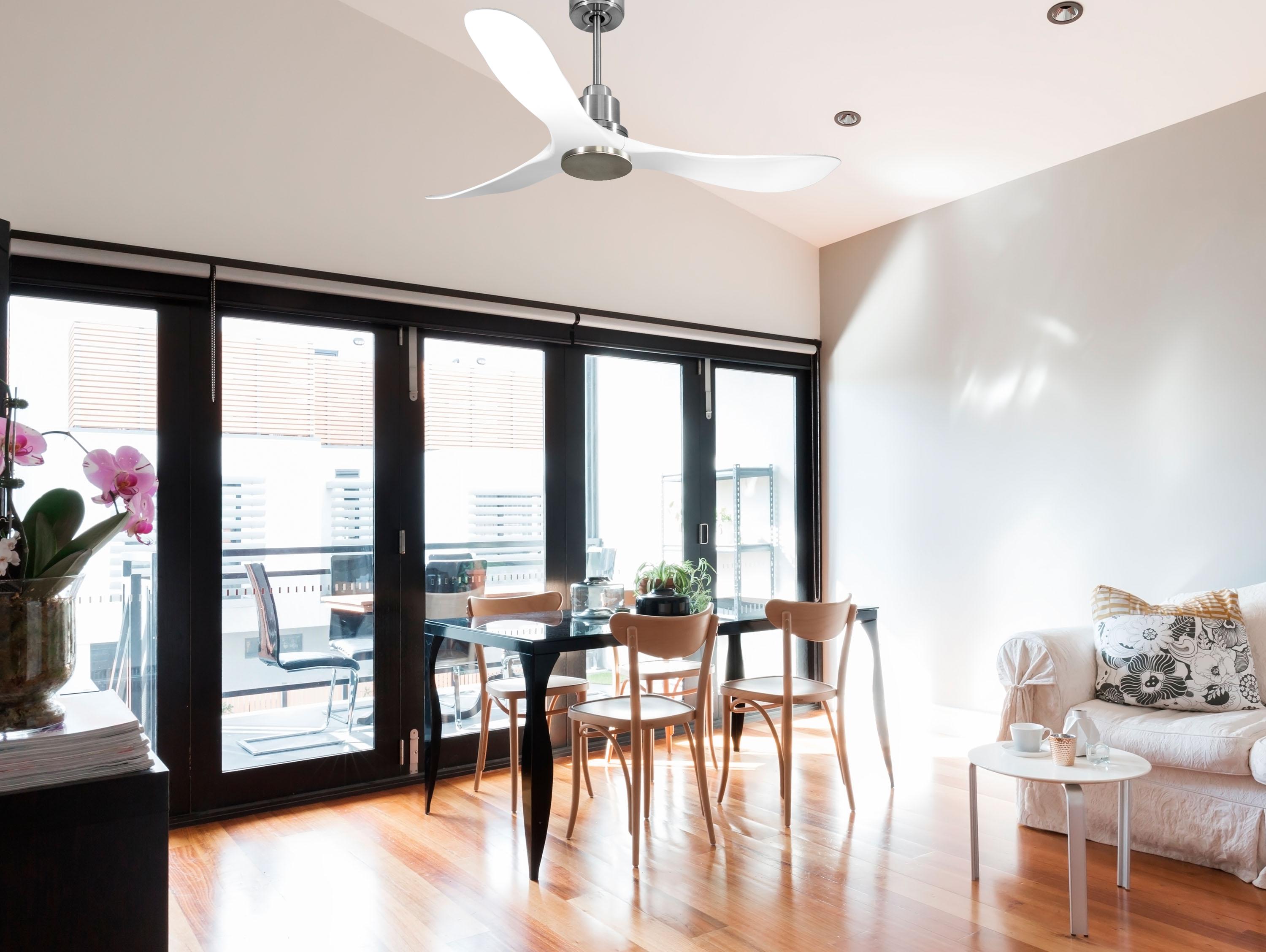 Ventilatore da soffitto Reversibile Termostato Wifi Motore CC Tetti inclinati Telecomando Hypersilence Memoria Shopify Vendible (AUTOMATICO)