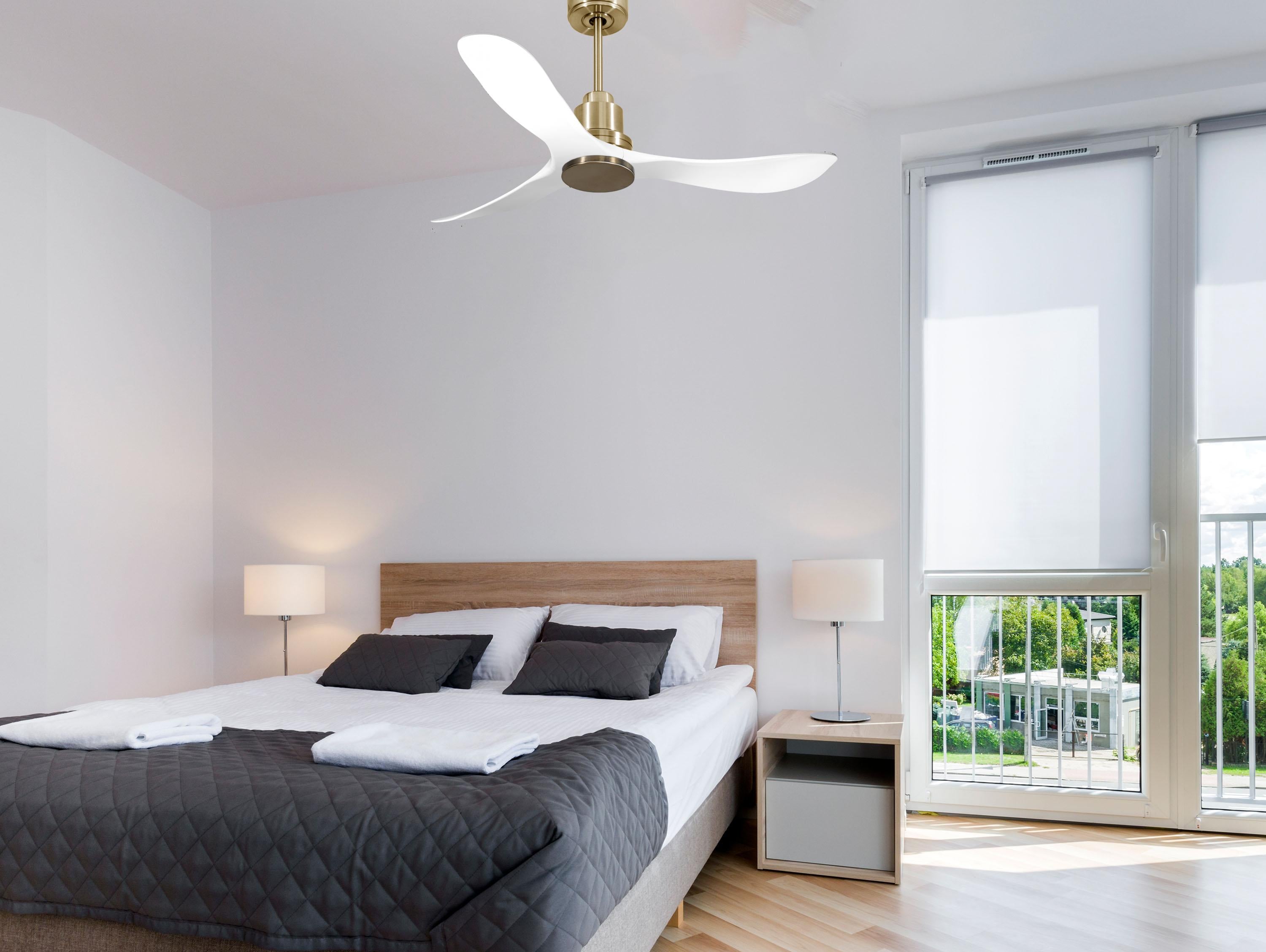 Ventilatore da soffitto Reversibile Termostato Wifi Motore CC Tetti inclinati Telecomando Hypersilence Memoria