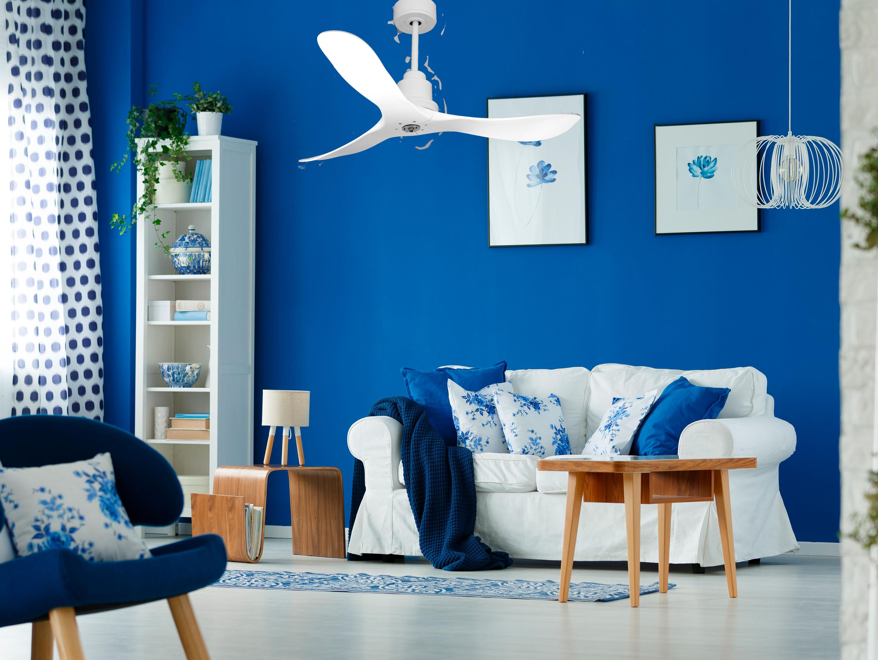 Ventilatore da soffitto Reversibile Termostato Dimmabile Wifi Motore CC Tetti inclinati Telecomando Luce a tre toni Hypersilence Memoria Shopify Vendible (AUTOMATICO)