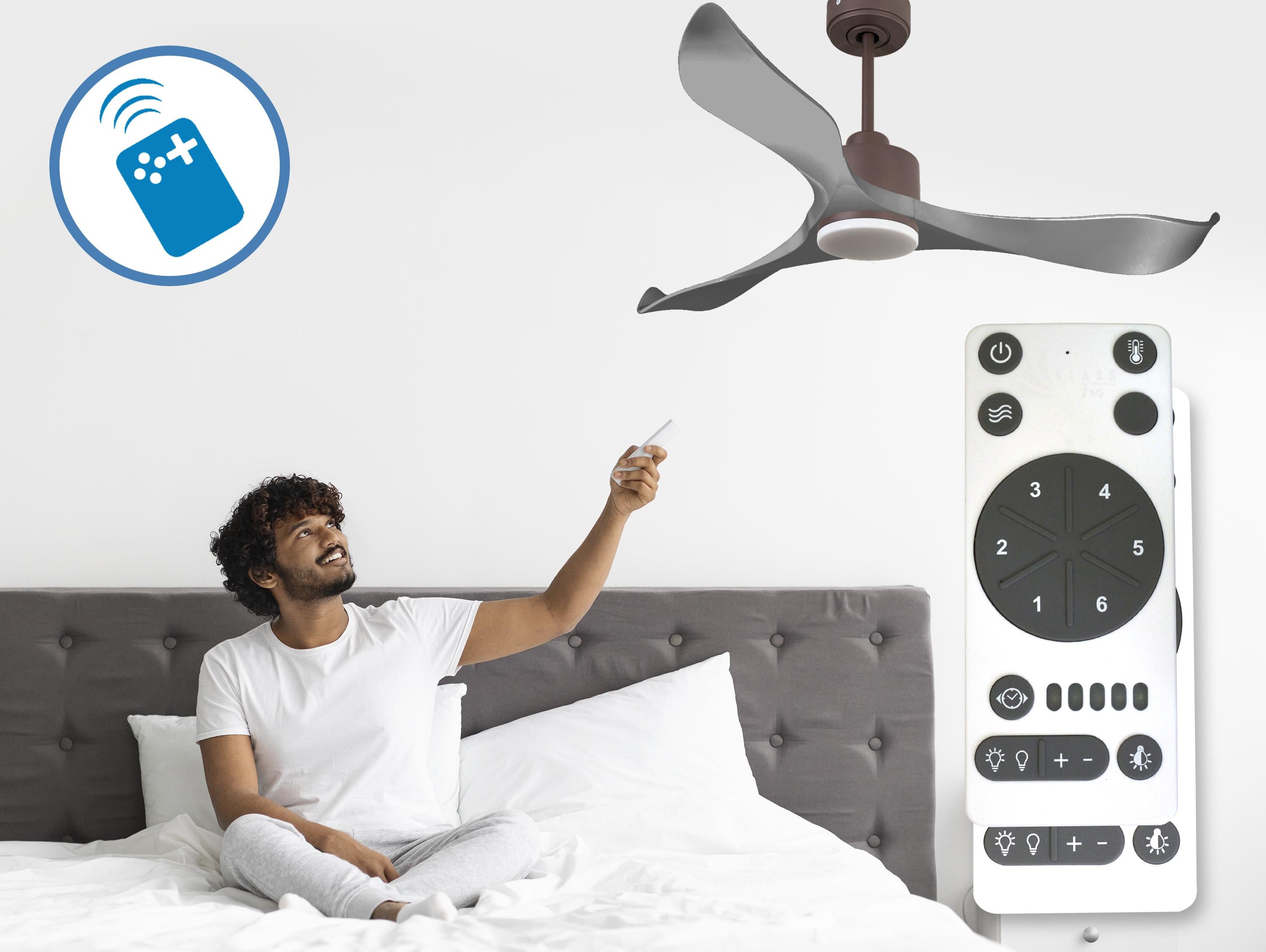 Ventilatore da soffitto Reversibile Termostato Dimmabile Wifi Motore CC Tetti inclinati Telecomando Luce a tre toni Memoria