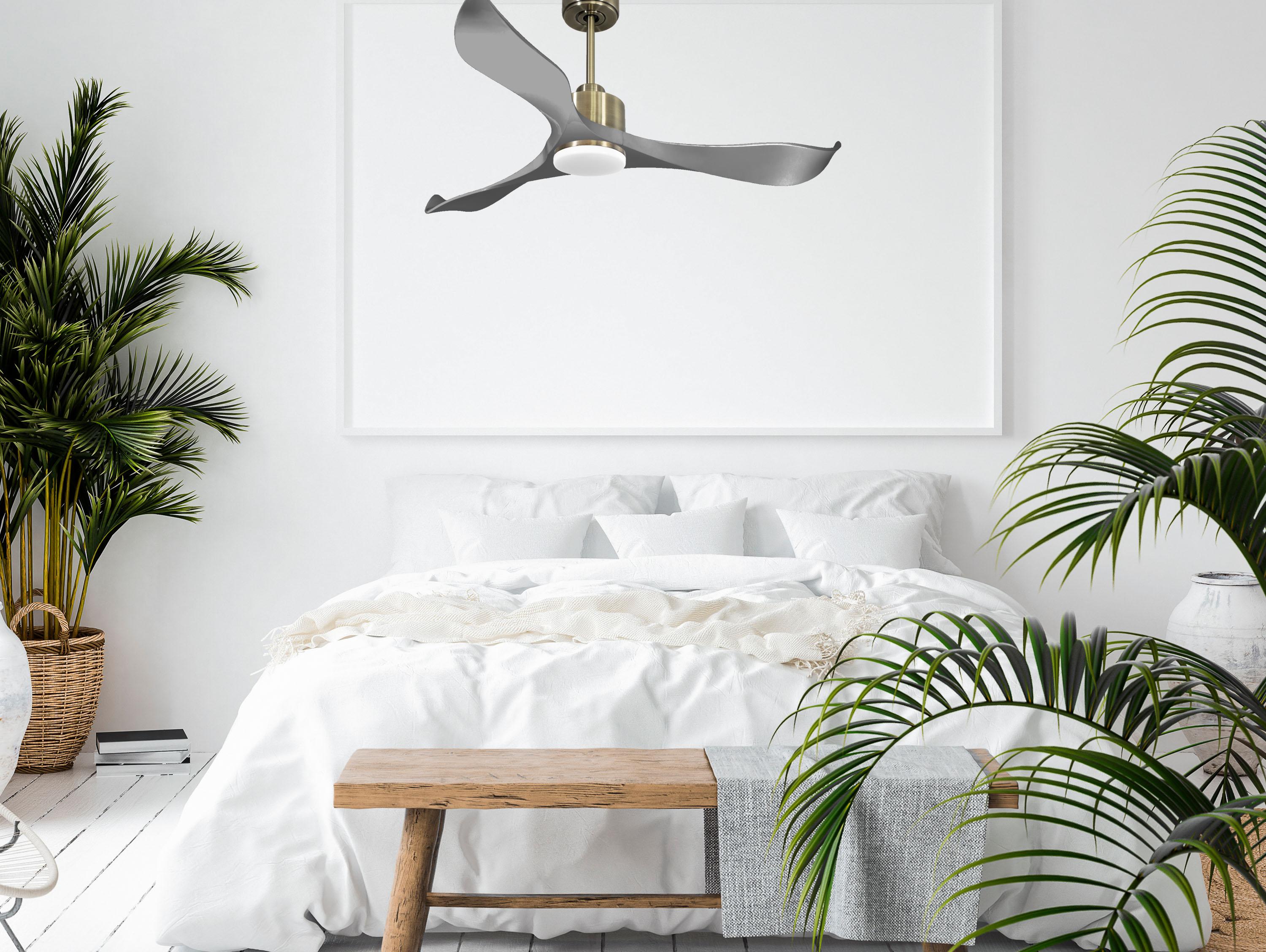 Ventilatore da soffitto Reversibile Termostato Dimmabile Wifi Motore CC Tetti inclinati Telecomando Luce a tre toni Memoria