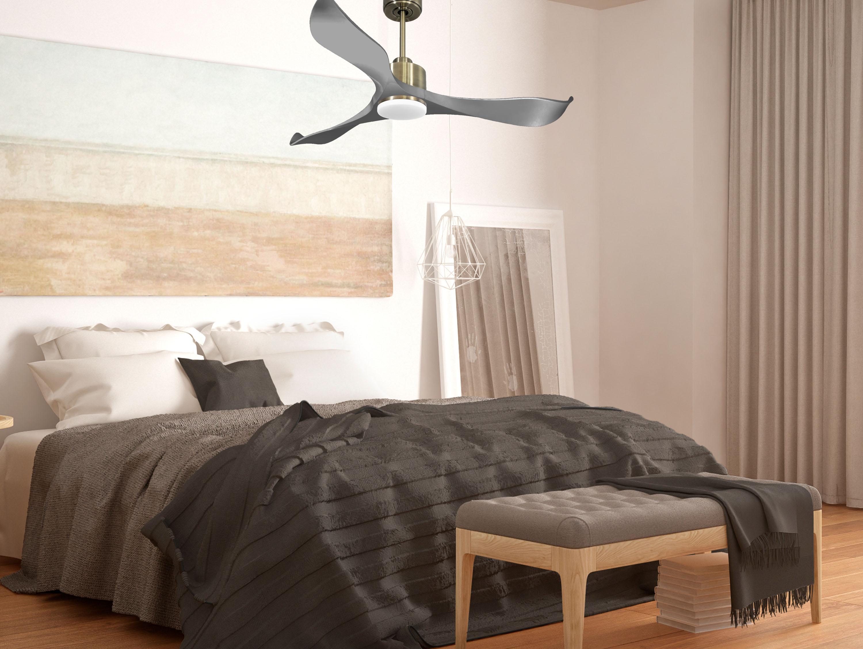 Ventilatore da soffitto Reversibile Termostato Dimmabile Wifi Motore CC Tetti inclinati Telecomando Luce a tre toni Memoria
