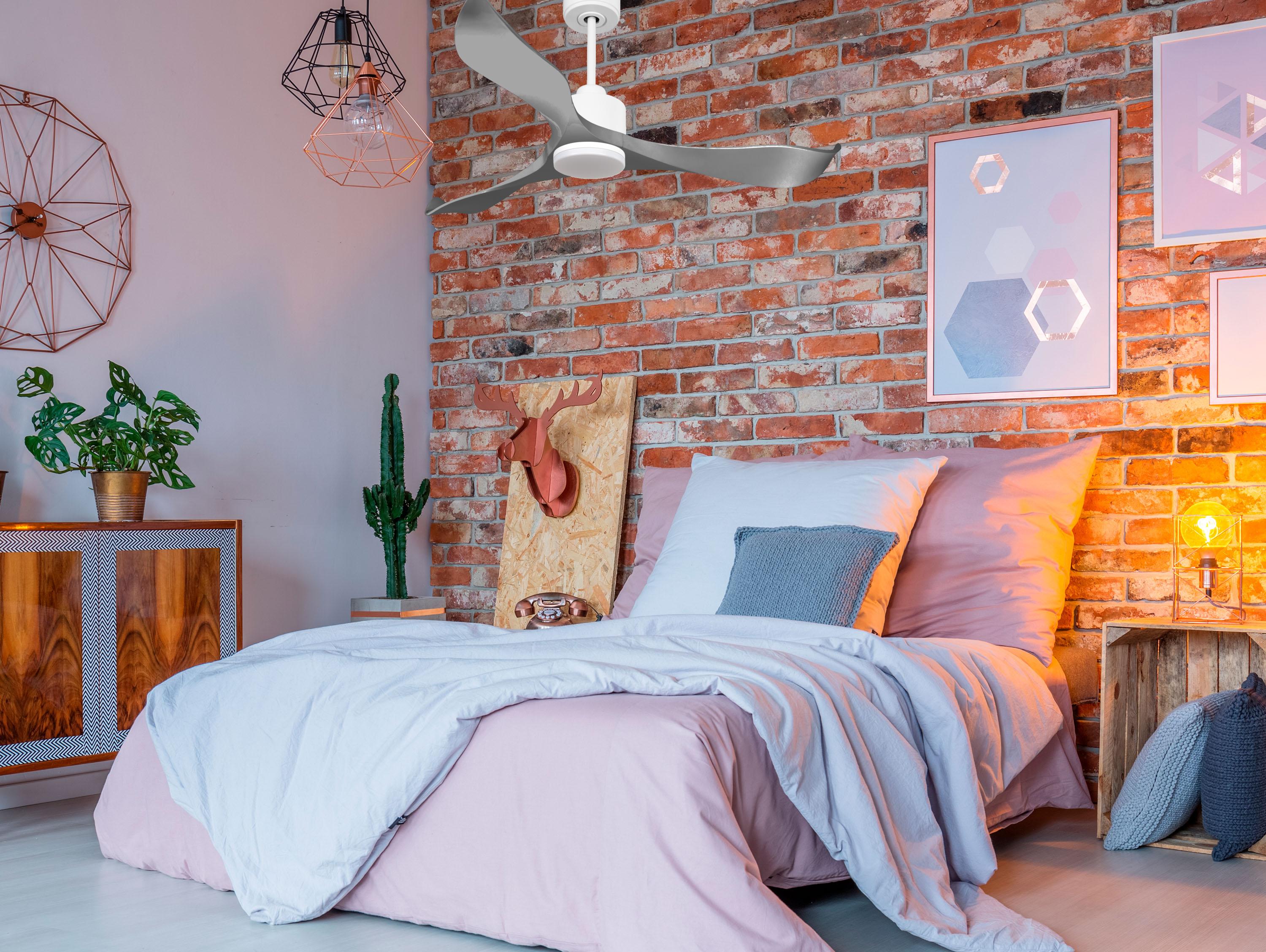 Ventilatore da soffitto Reversibile Termostato Dimmabile Wifi Motore CC Tetti inclinati Telecomando Luce a tre toni Memoria
